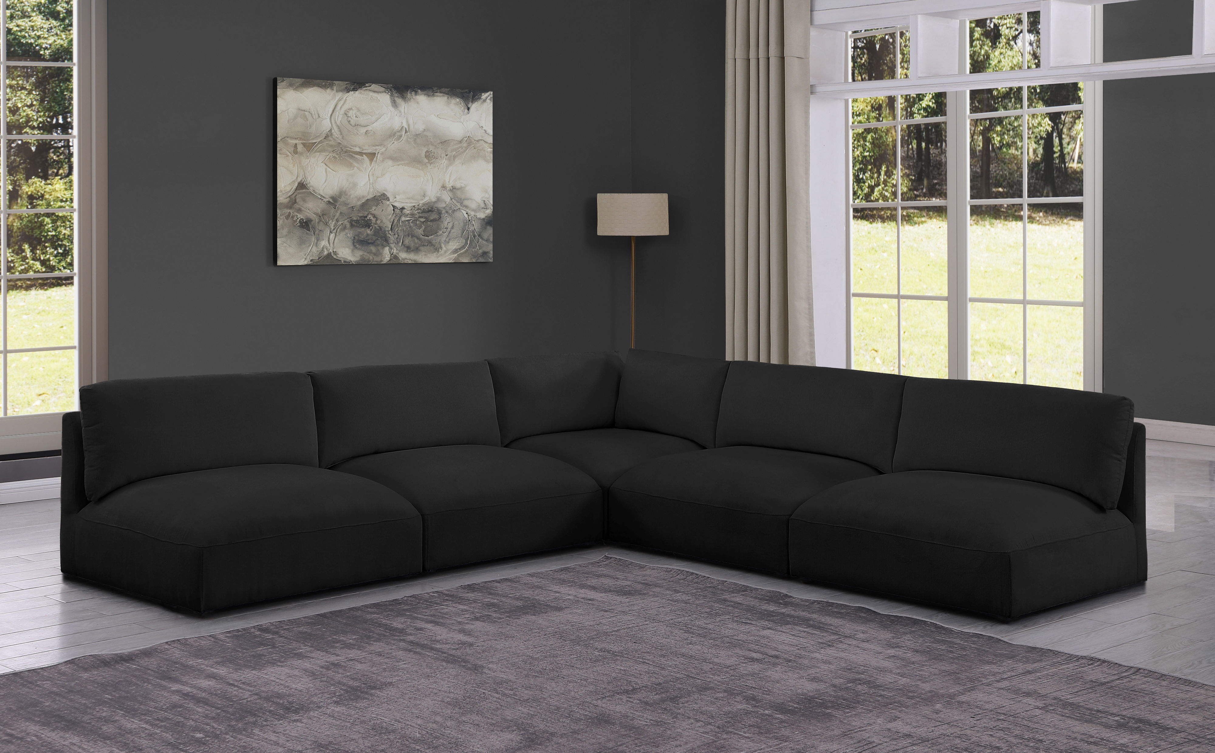 Ease - 5 Piece Modular Corner Armles Sectional - Black