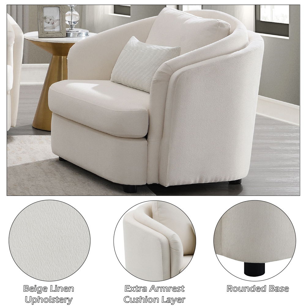 Mariko - Chair With Pillow - Beige Linen, beige, view 8