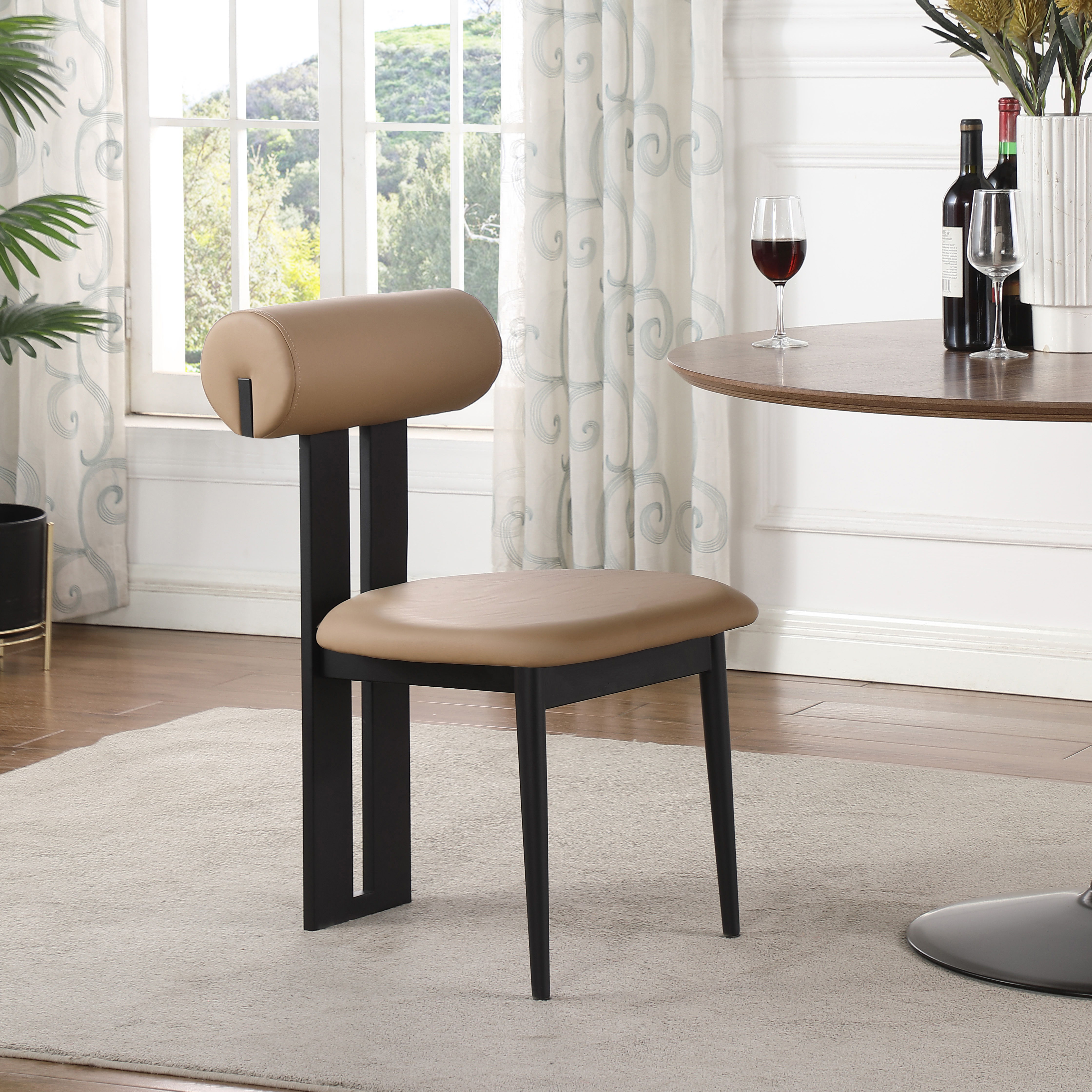 Dario - Faux Leather Dining Chair With Black Frame (Set of 2) - Tan