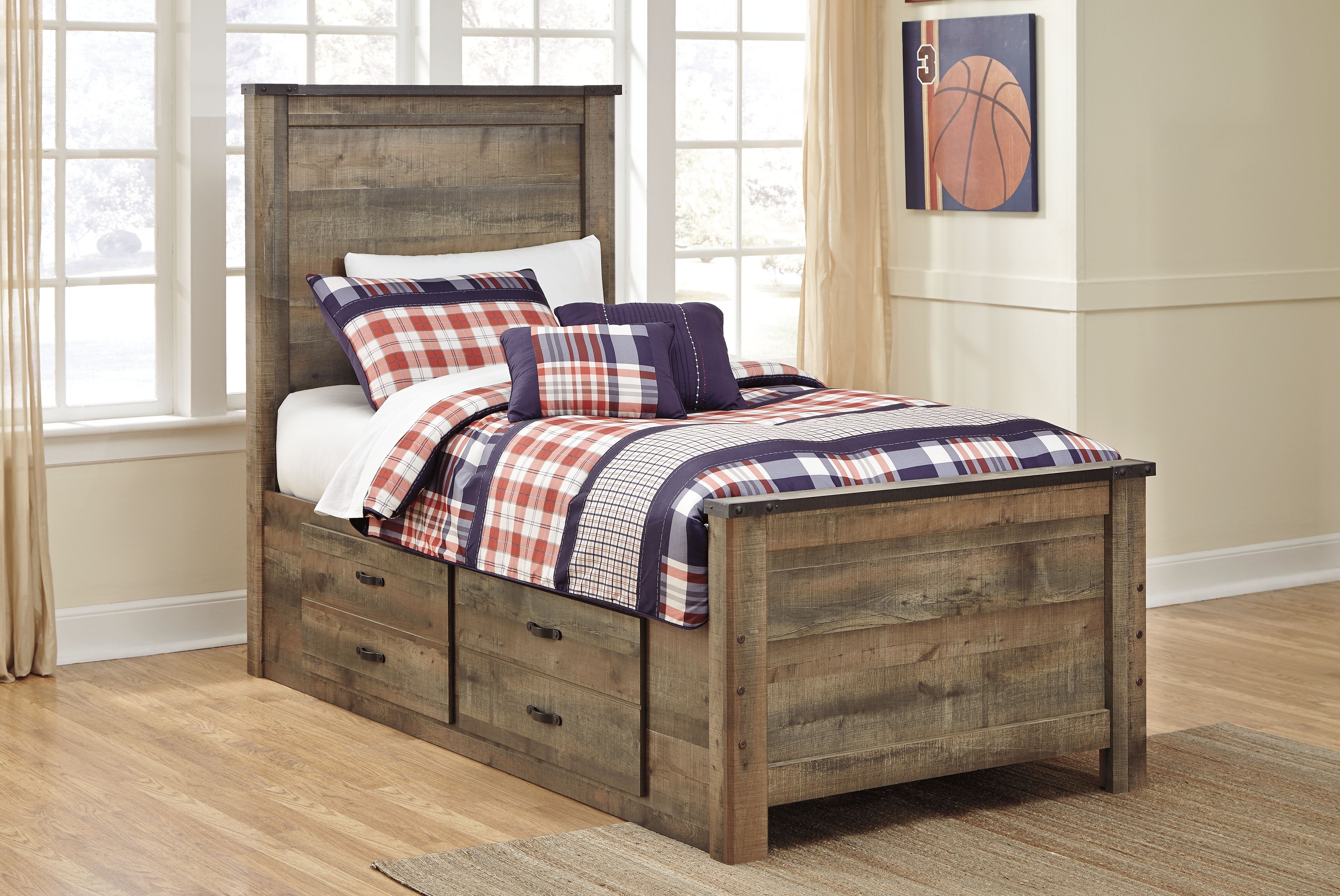 Trinell - Twin Panel Bed With 2 Storage Drawers - Brown