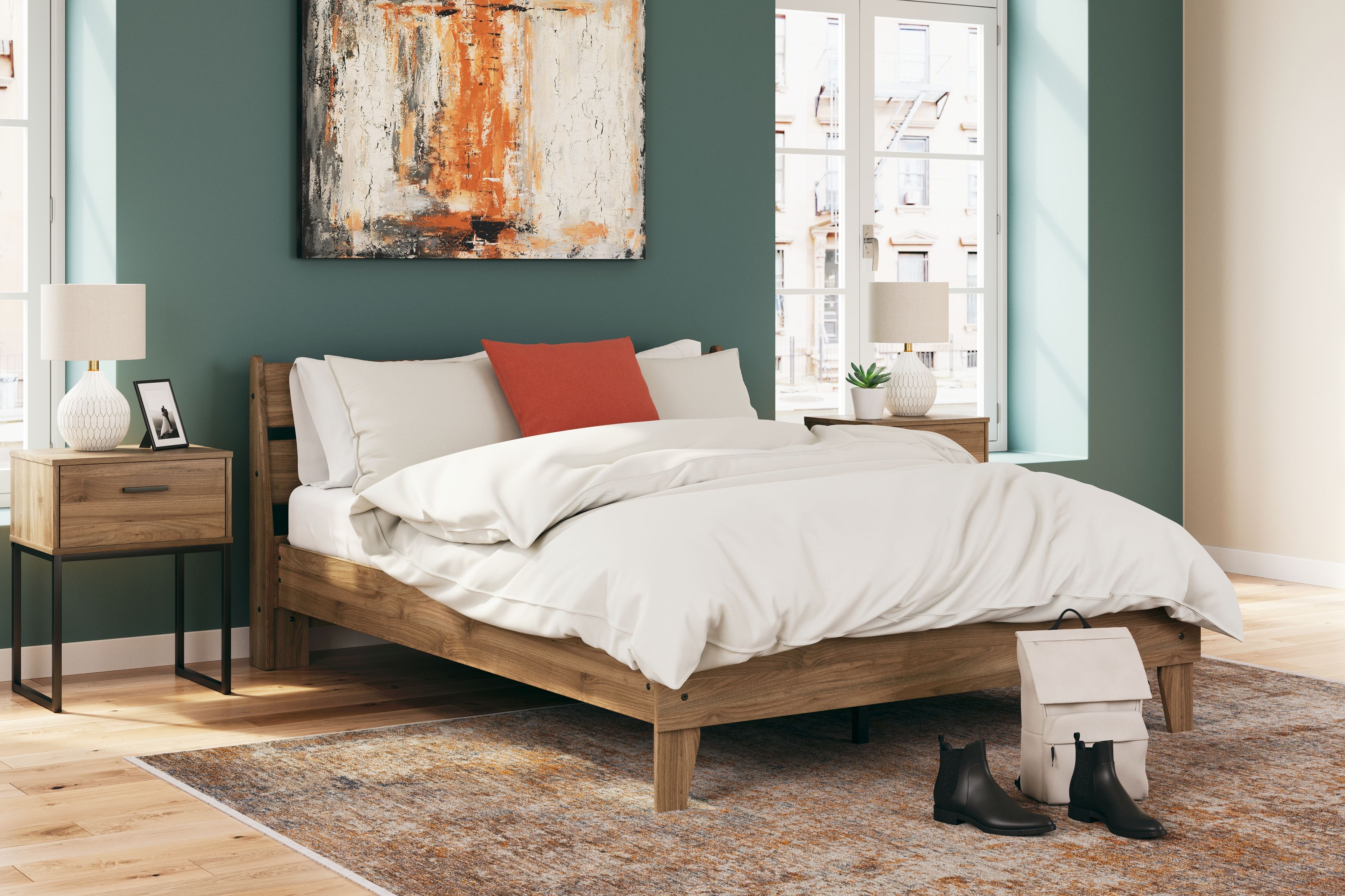 Deanlow - Queen Platform Panel Bed - Honey