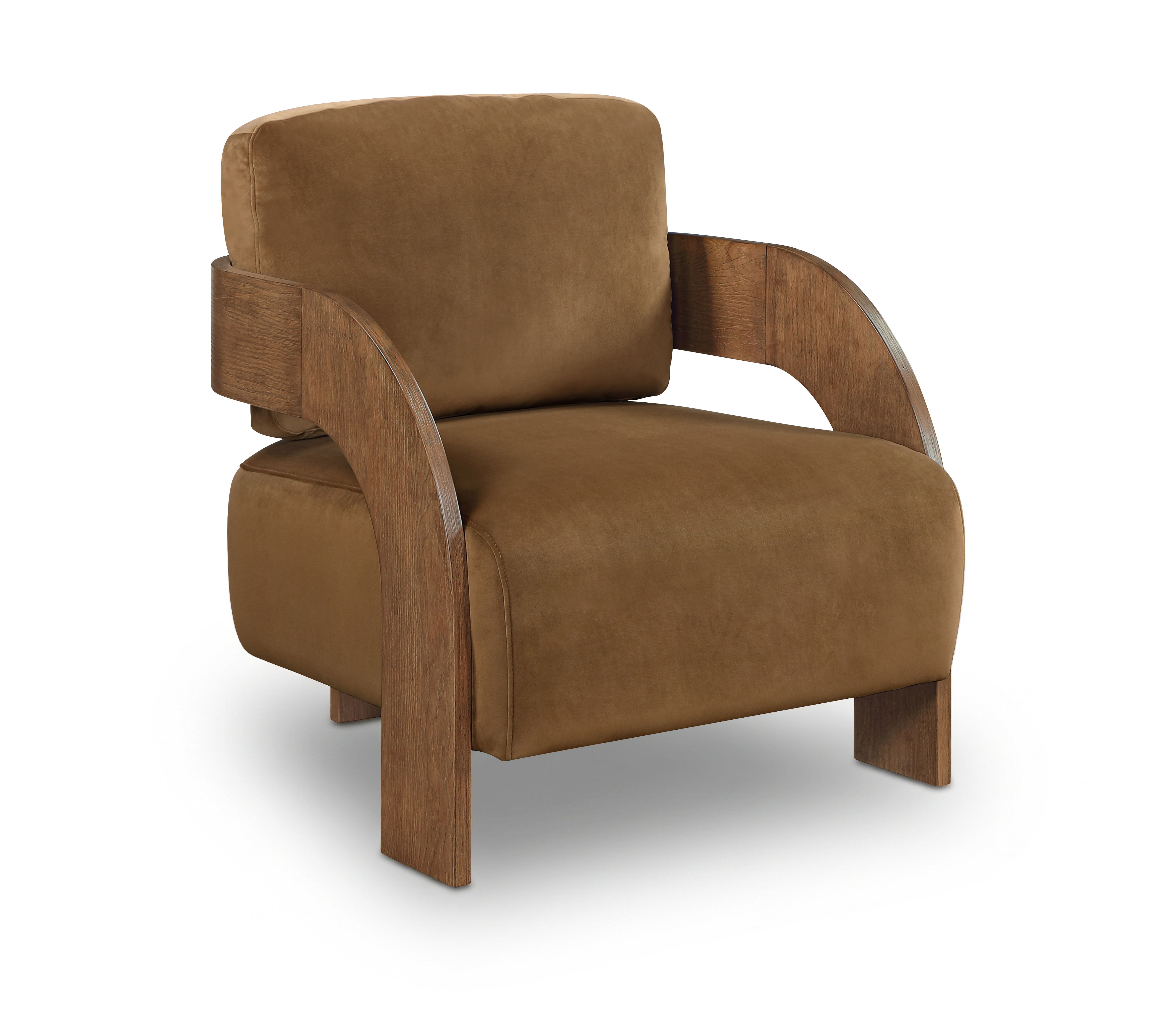 Cedra - Velvet Performance Fabric Upholstered Accent Chair - Saddle / Brown