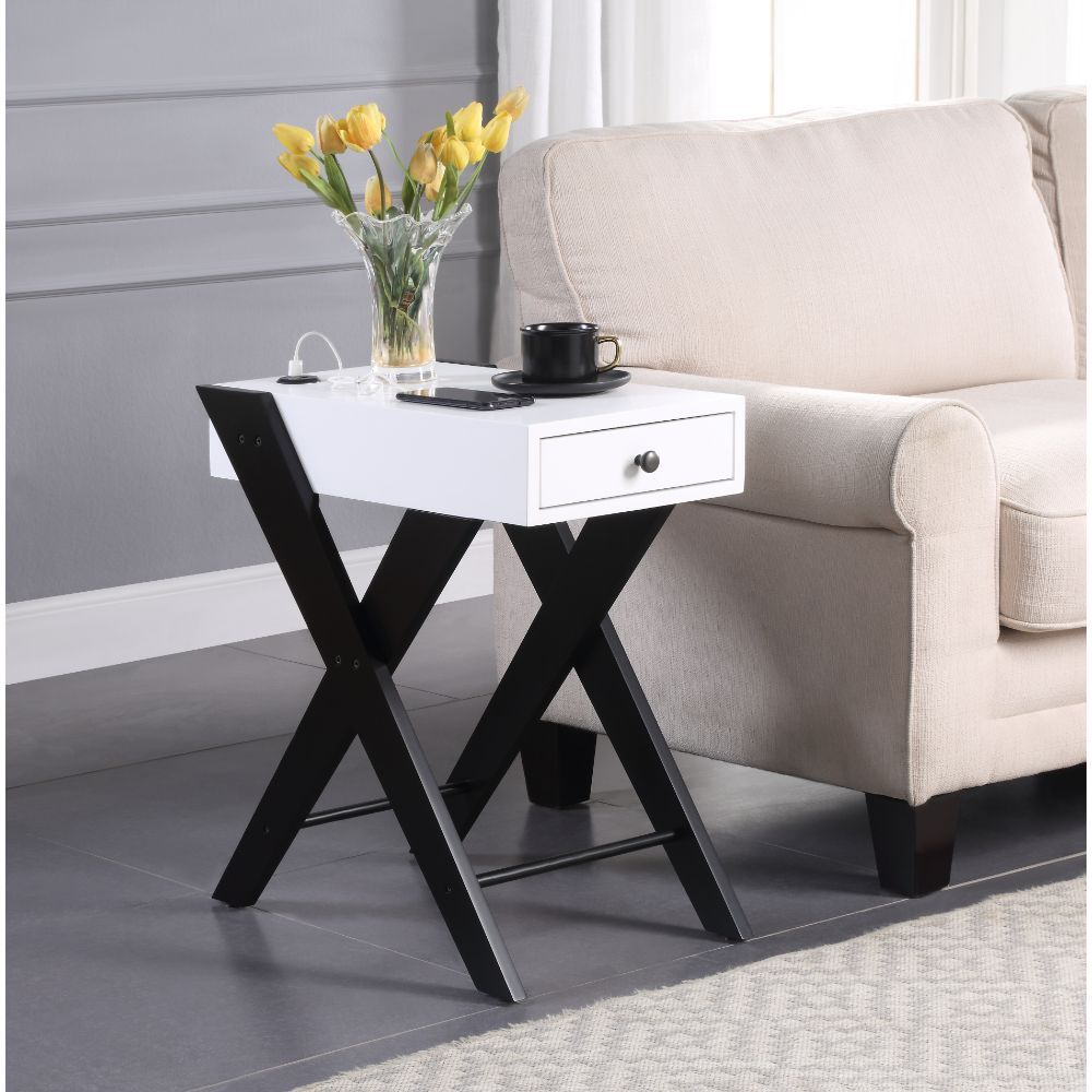Fierce - Accent Table With USB - White & Black, white, view 4