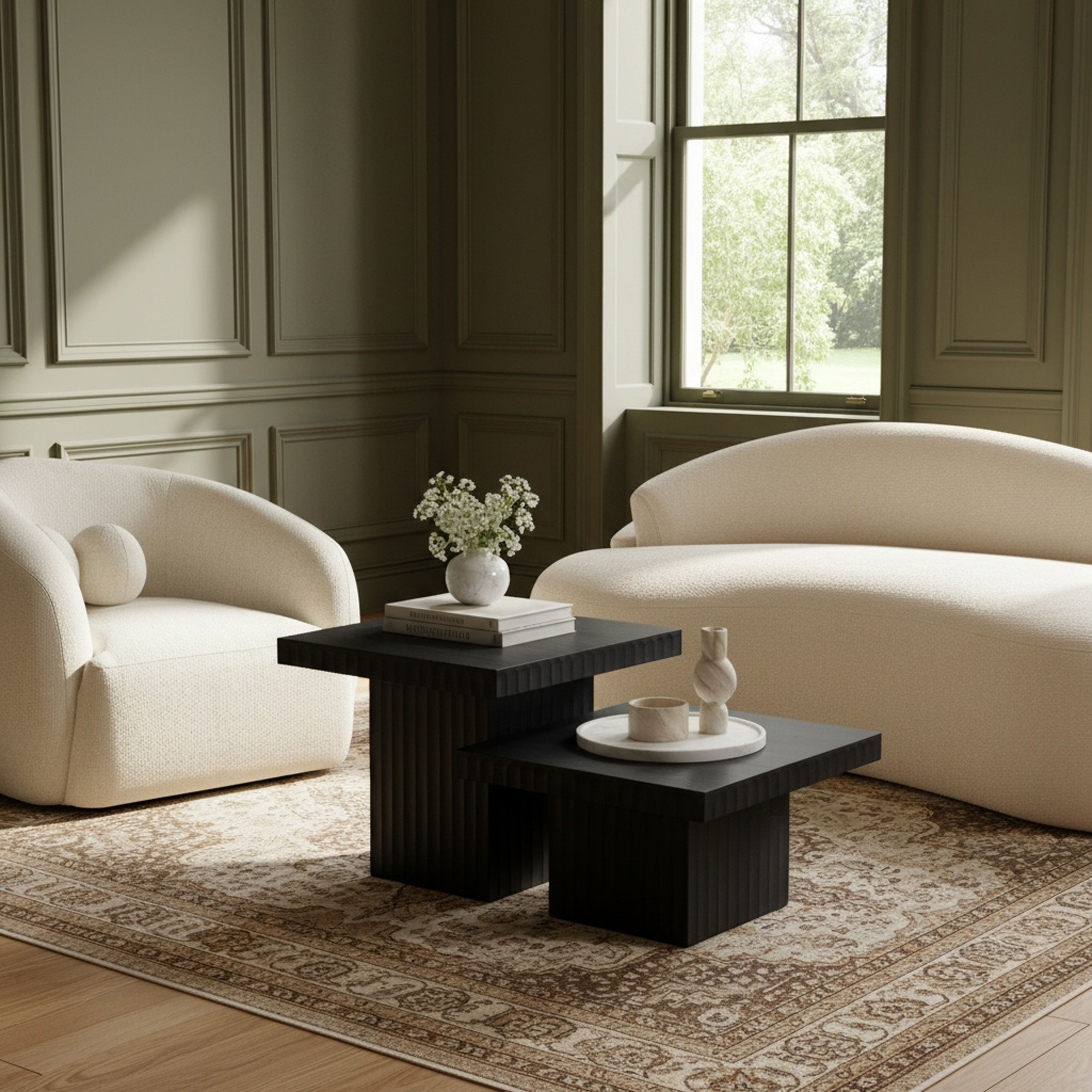 Spencer - Oak Veneer 2 Piece Coffee Table - Black