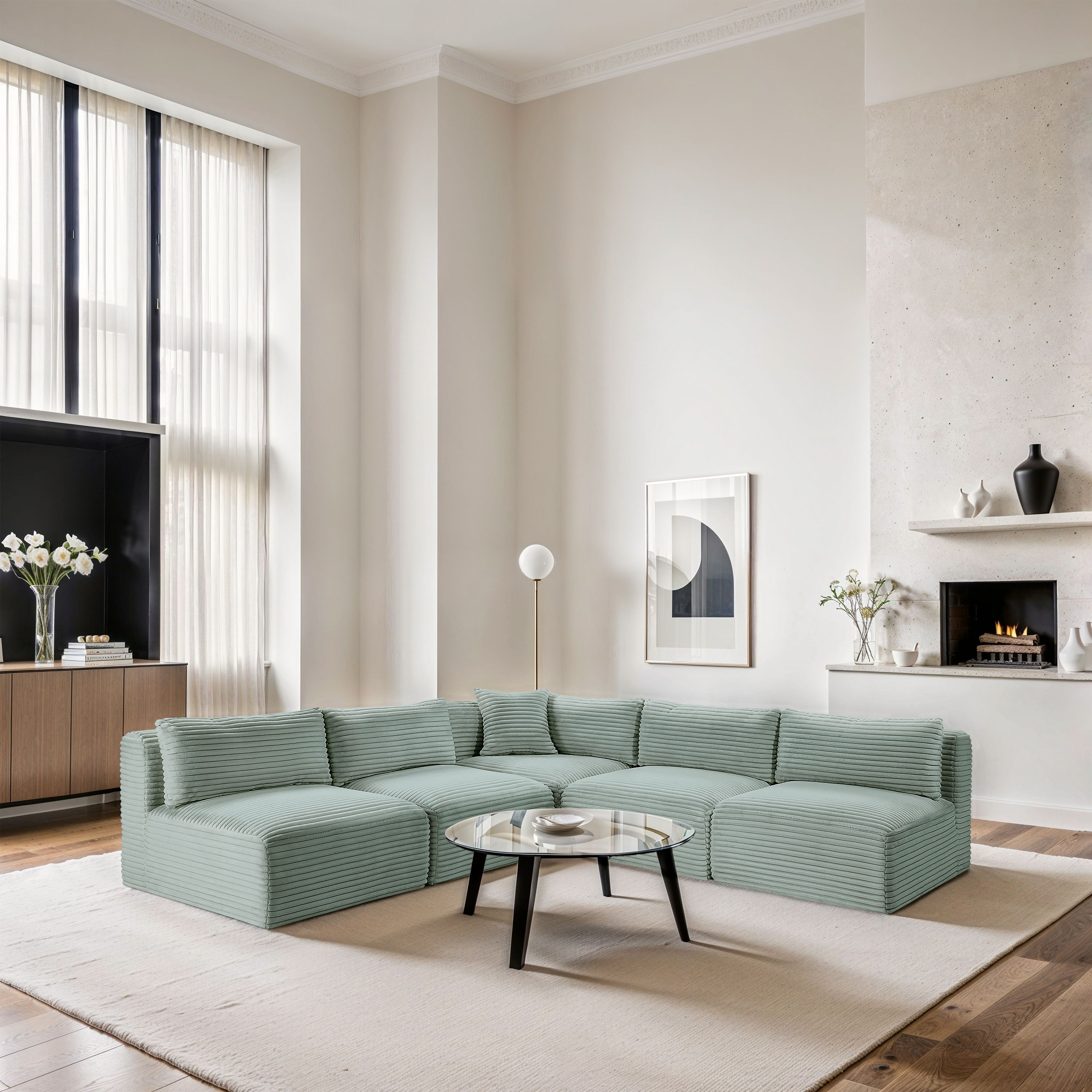 Shaggy - 5 Piece Modular Corner Armless Sectional - Mint