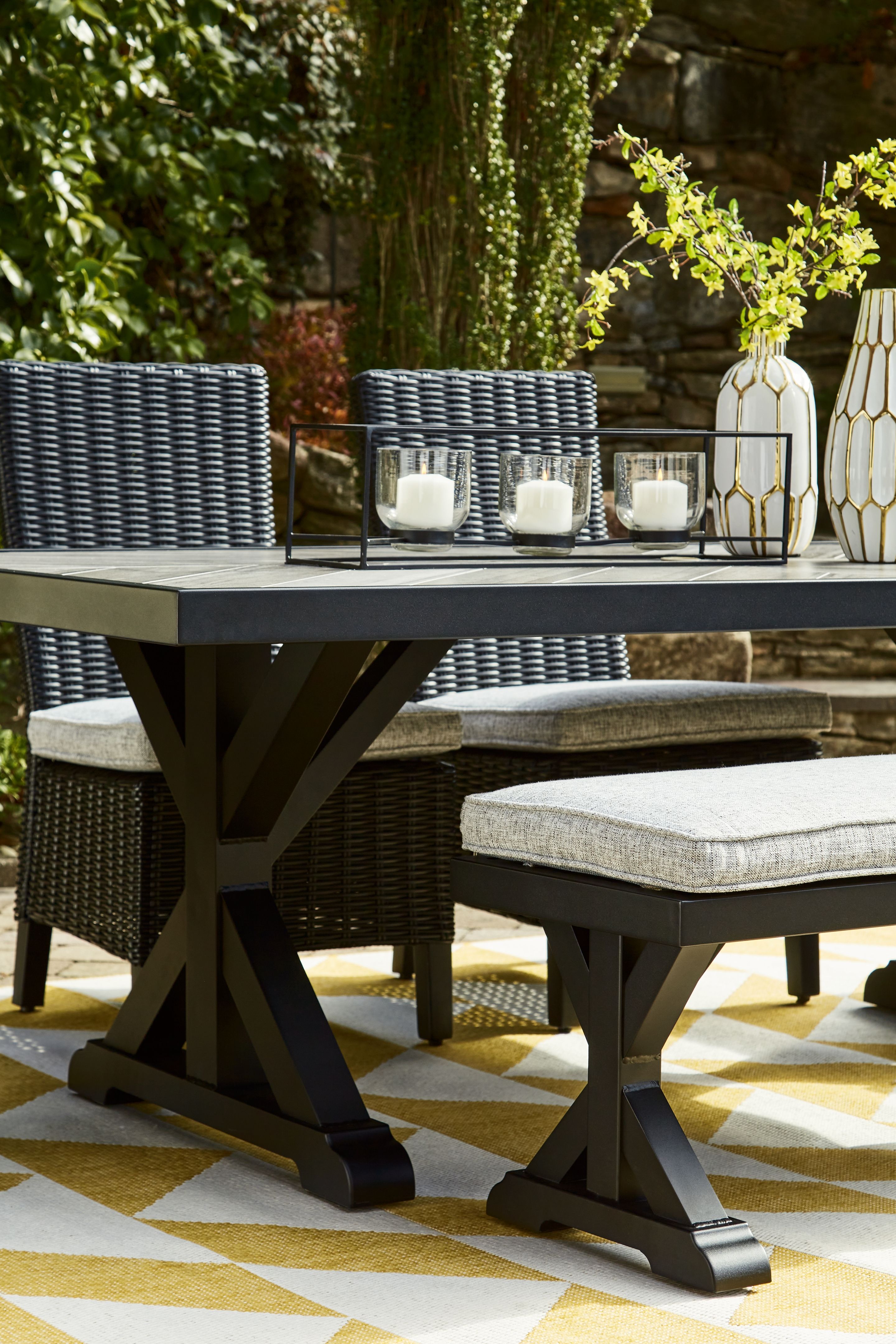 Ashley Furniture Beachcroft - Rectangular Dining Table With Umbrella Option - Black / Light Gray - Image 11