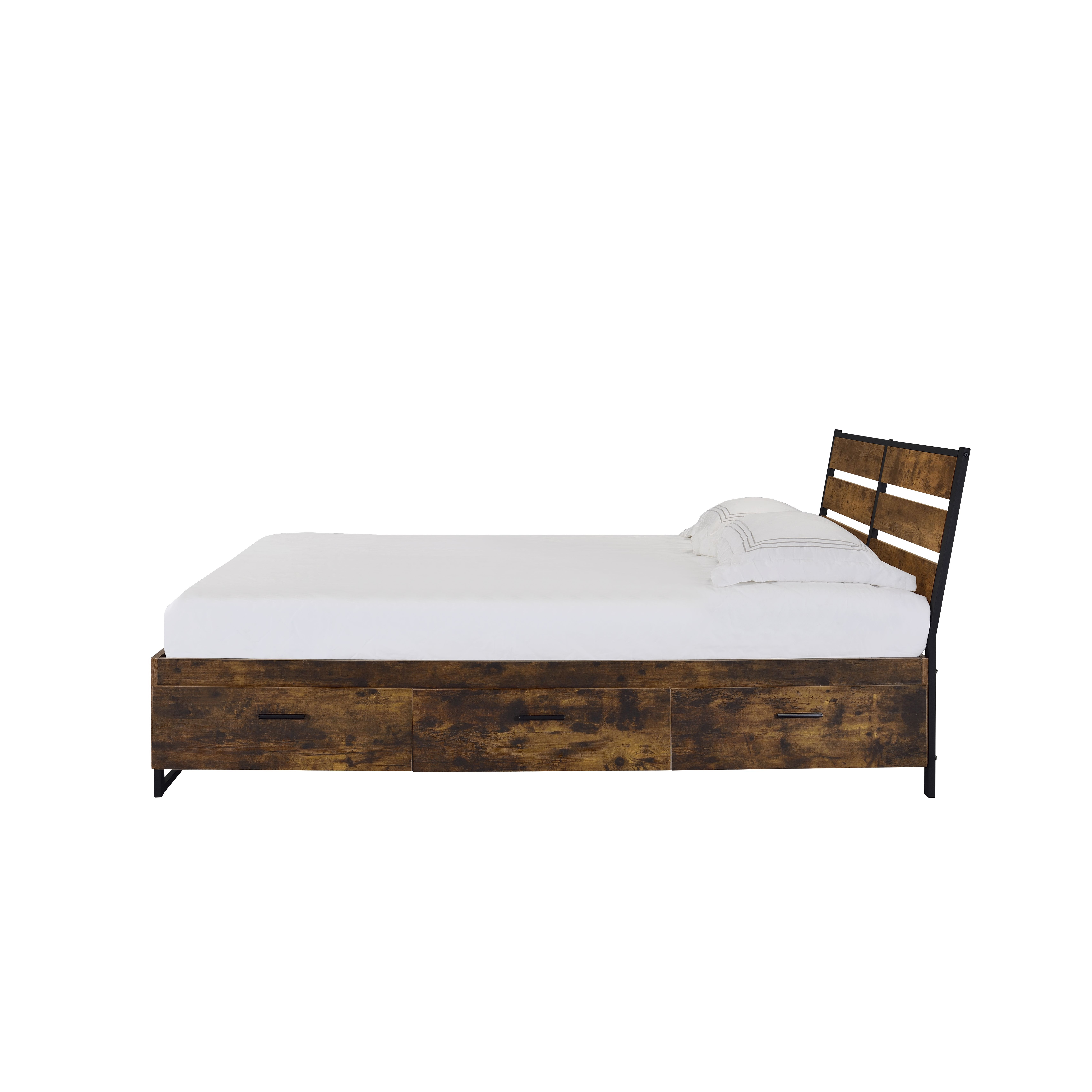Juvanth - Eastern King Bed With Storage - Rustic Oak & Black, dark brown, view 8