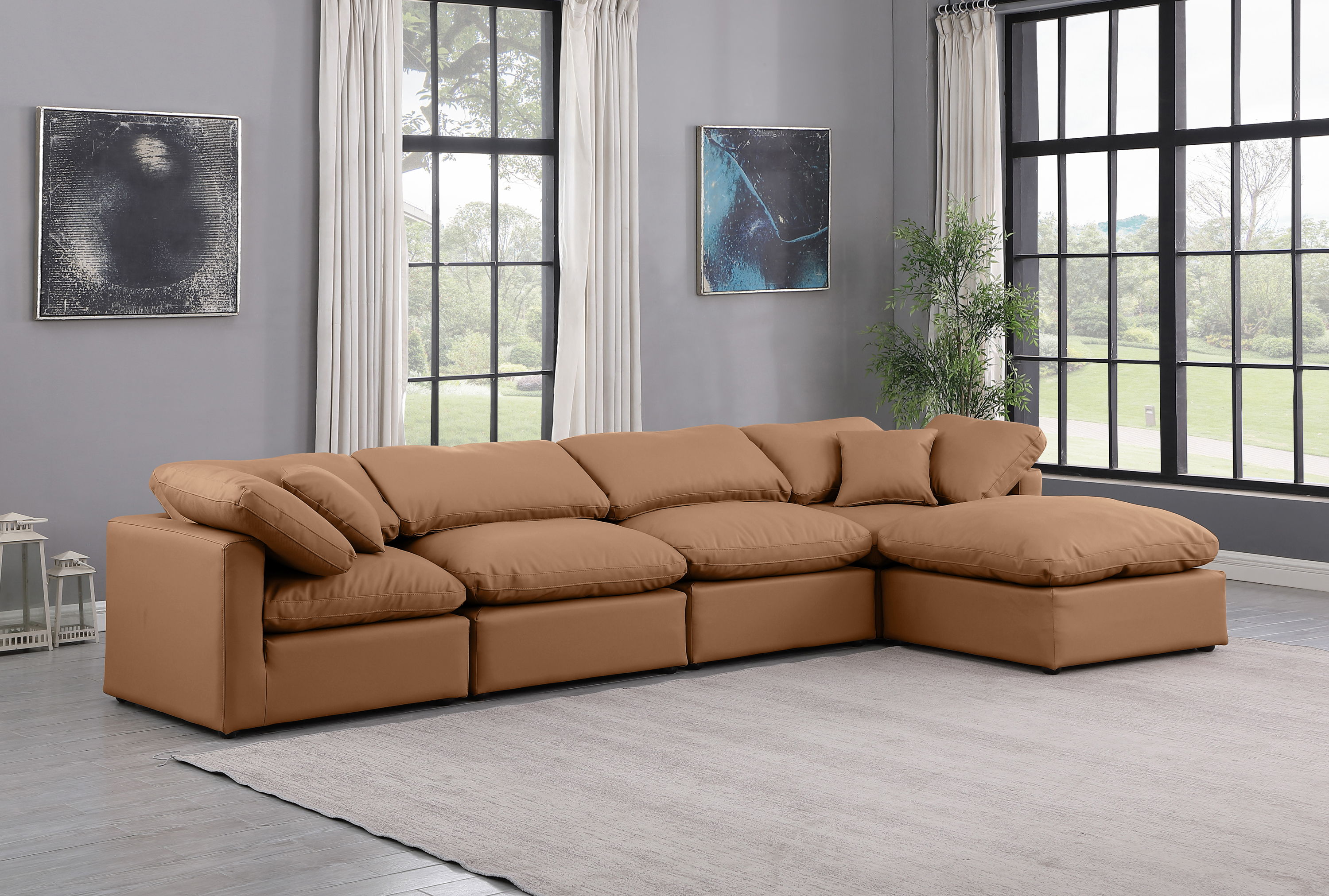 Indulge - Faux Leather 5 Piece Modular Sectional With Chaise - Cognac