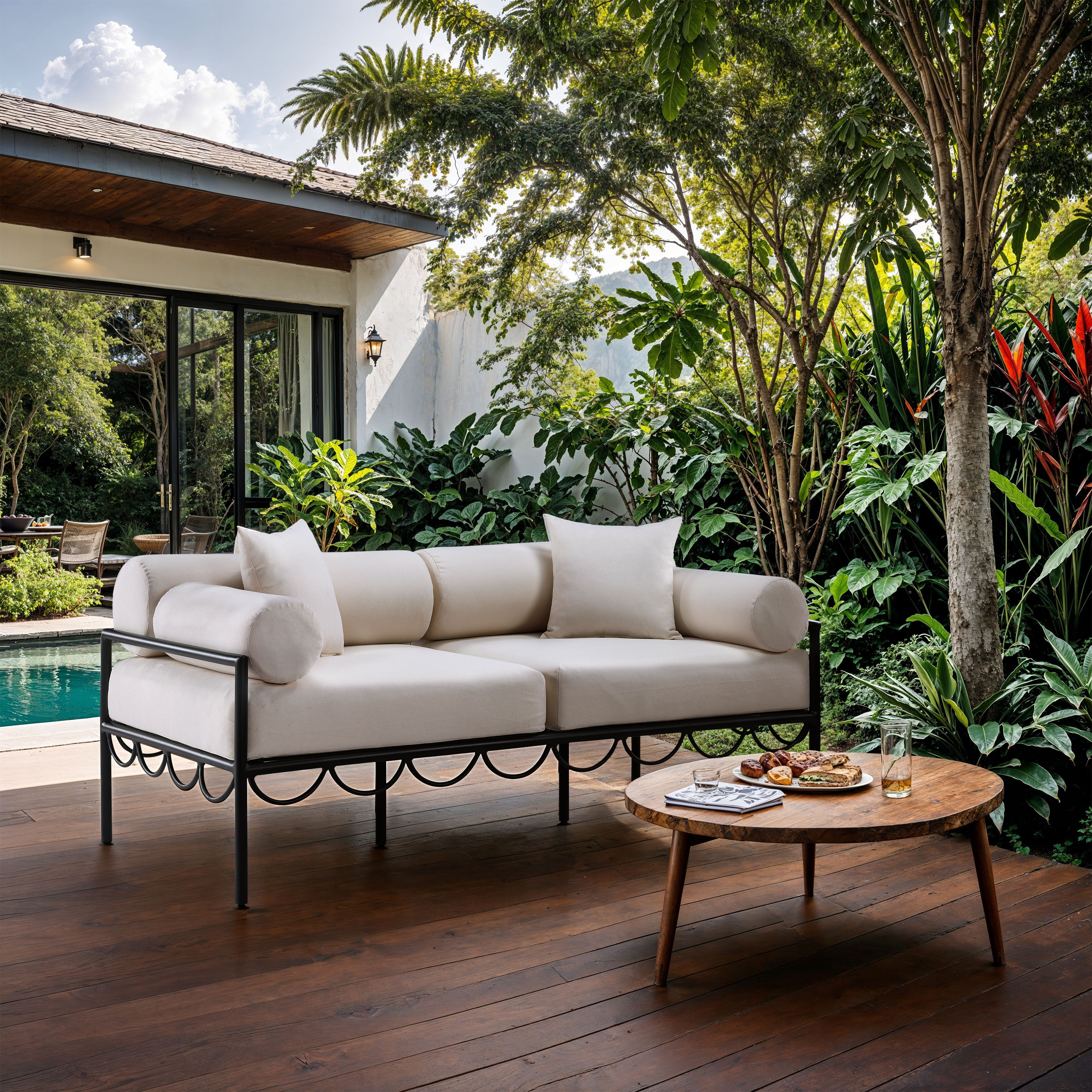 Portofino - Resilient Water Repellent Fabric 69.75" Upholstered Outdoor Patio Loveseat - Cream