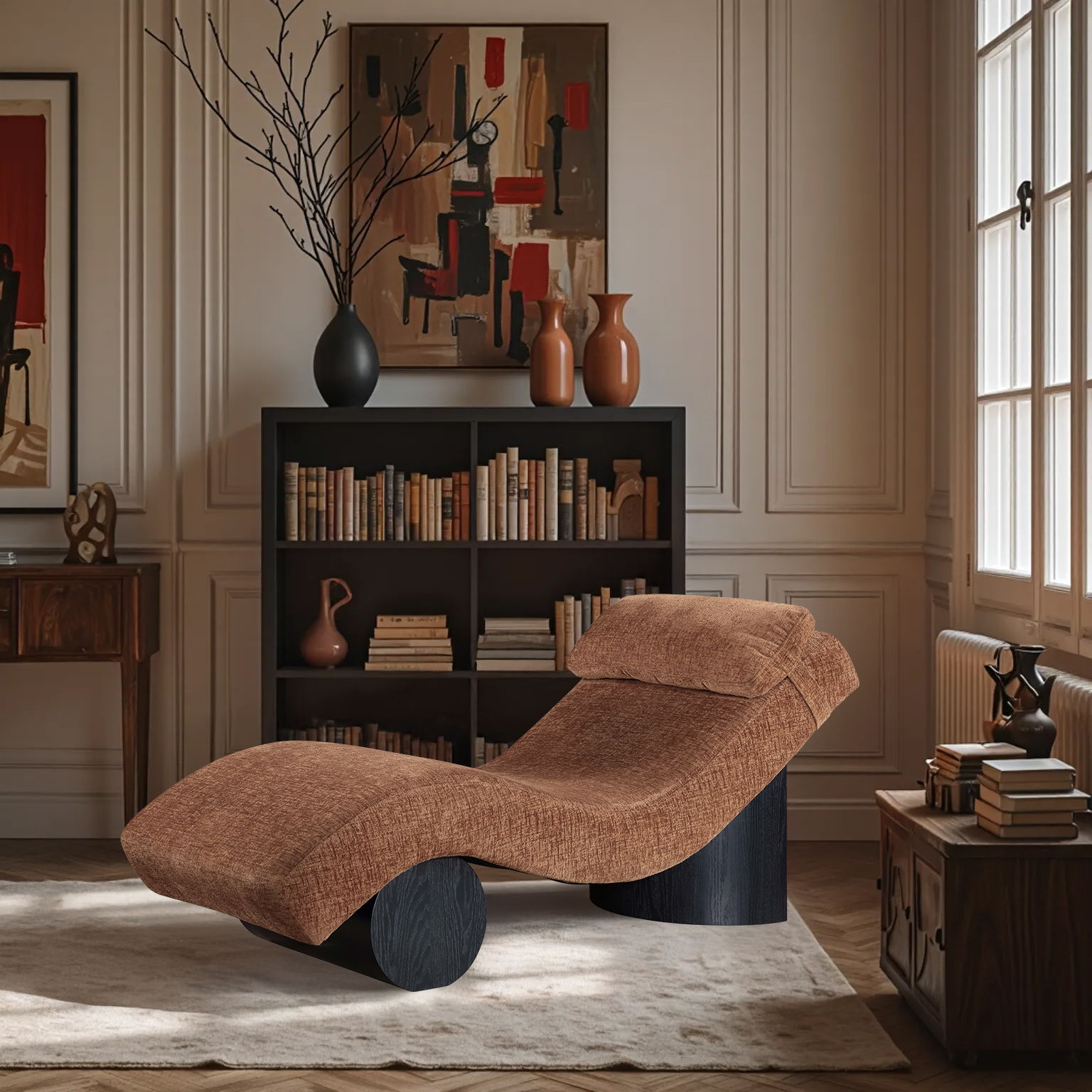 Marcella - Fabric Chaise Lounge - Cognac