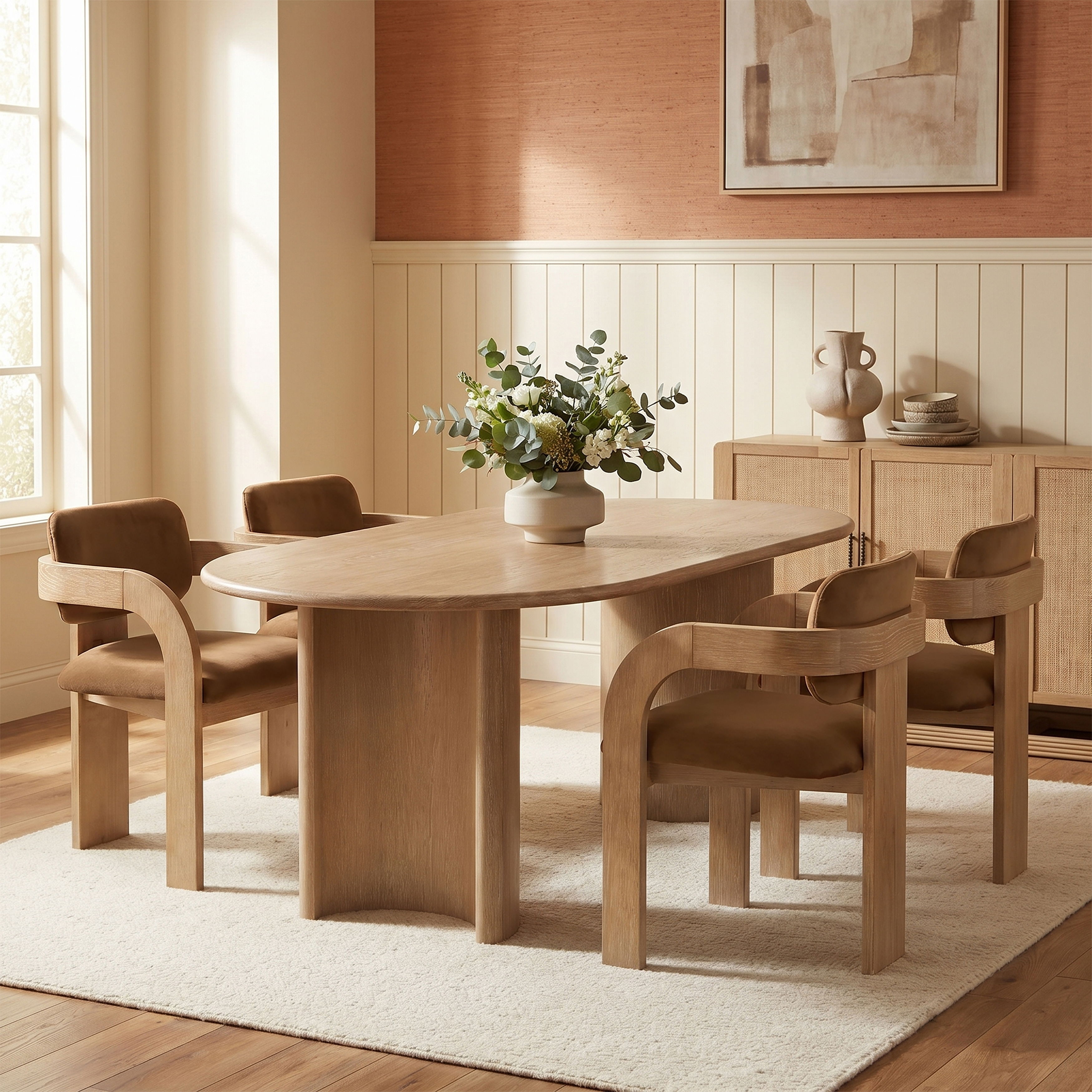 Cedra - Velvet Performance Fabric Upholstered Dining Chair (Set of 2) - Saddle / Natural