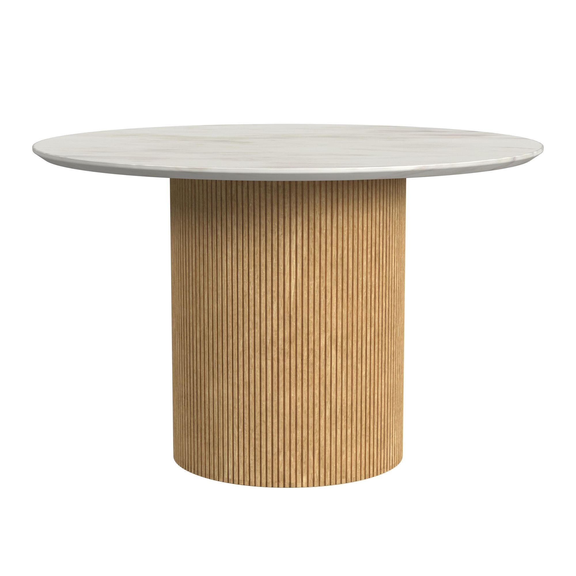 Sylvie - Round Dining Table With White Faux Marble Top - Natural