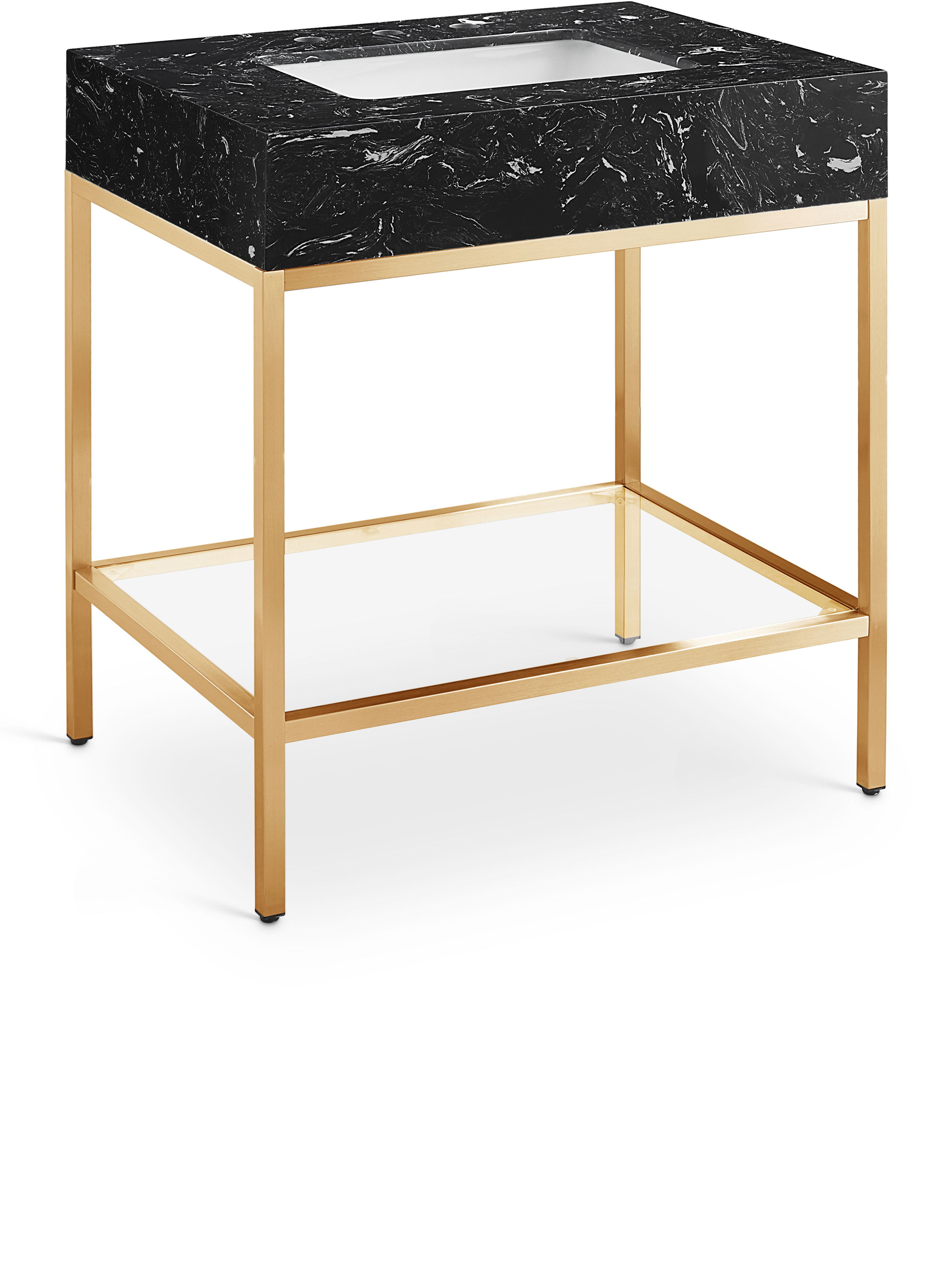 Marmo - 30" Engineered Marble Bathroom Vanity With Gold Base - Black