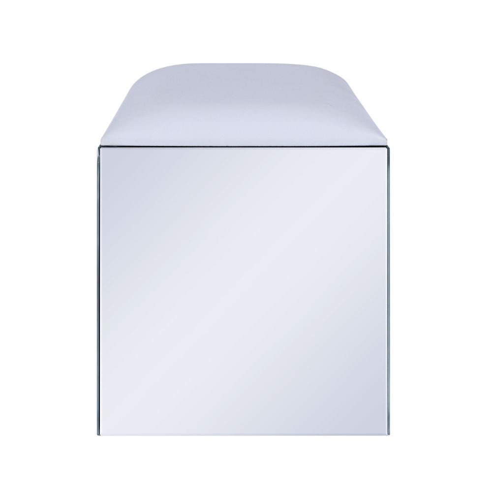 Noralie - Vanity Stool - Synthetic Leather , Mirrored & Faux Diamonds, silver, view 4