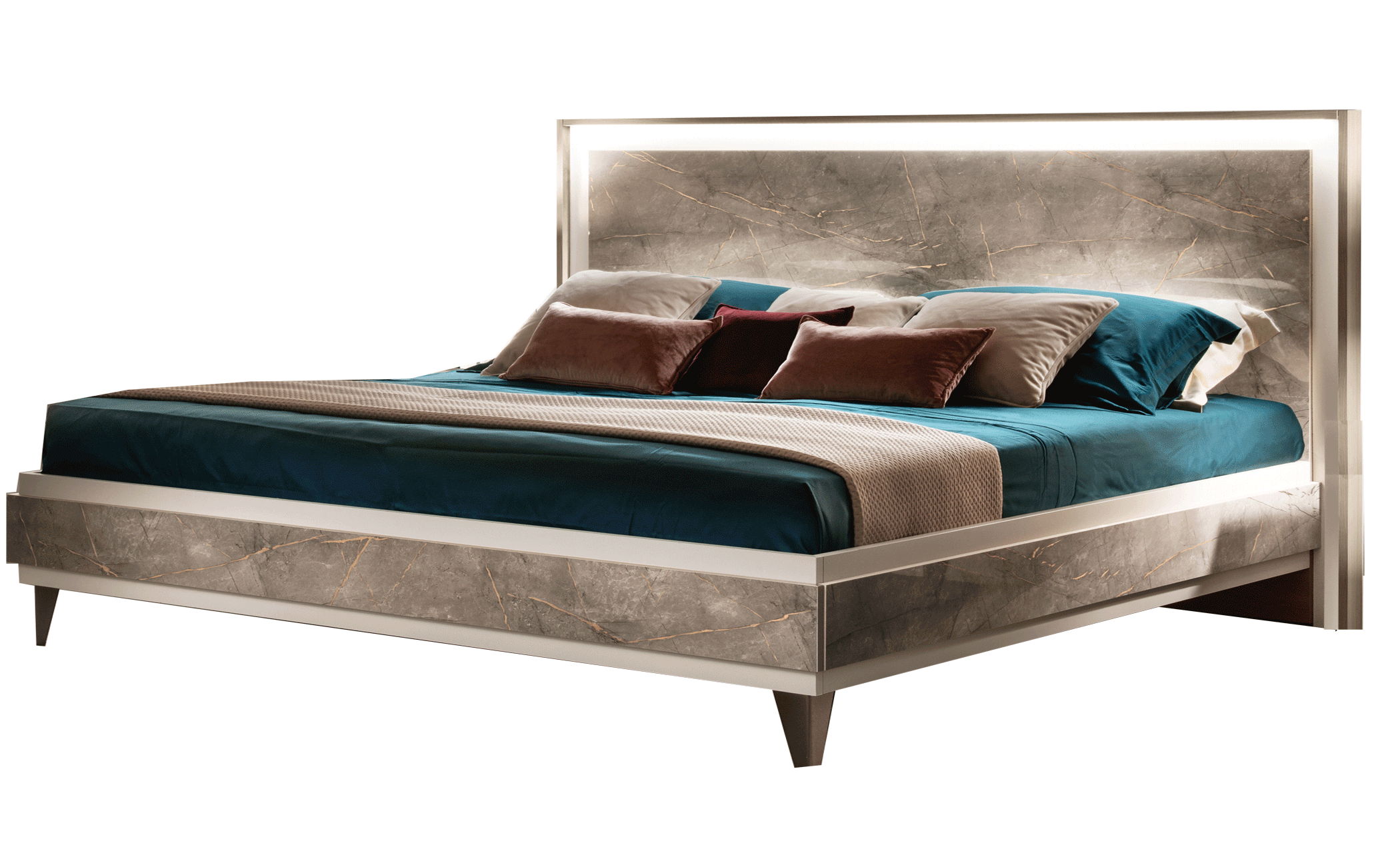 ArredoAmbra - King Size Bed With Wooden Headboard - Light Brown