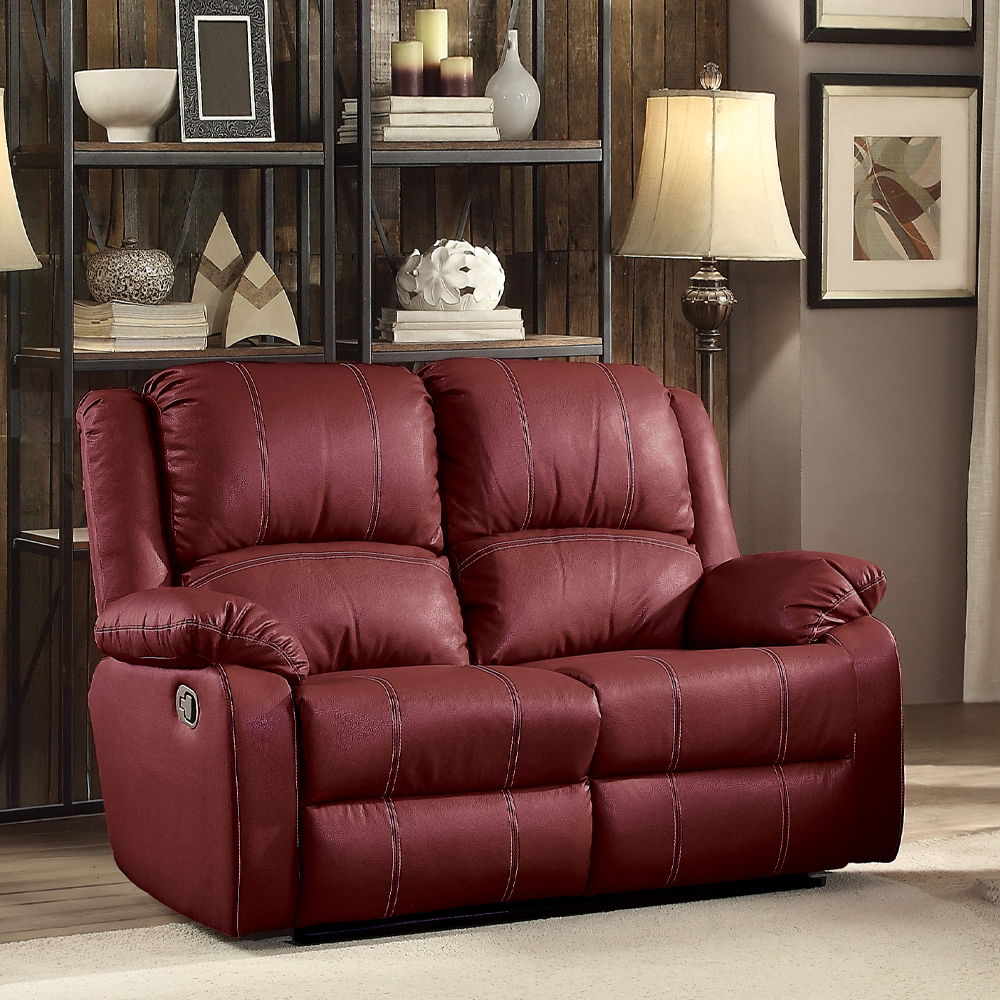 Zuriel - Motion Loveseat - Red Synthetic Leather, red