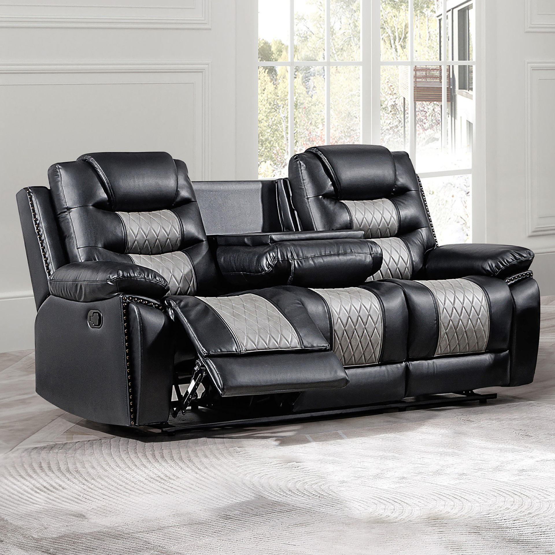 Nikko - Sofa With Dual Recliner - Black / Gray, black