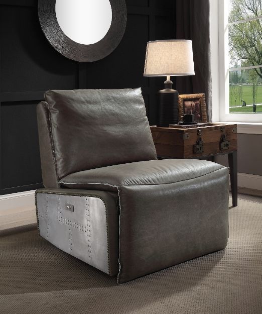 Metier - Power Motion Recliner - Gray Top Grain Leather & Aluminum, dark brown, view 8