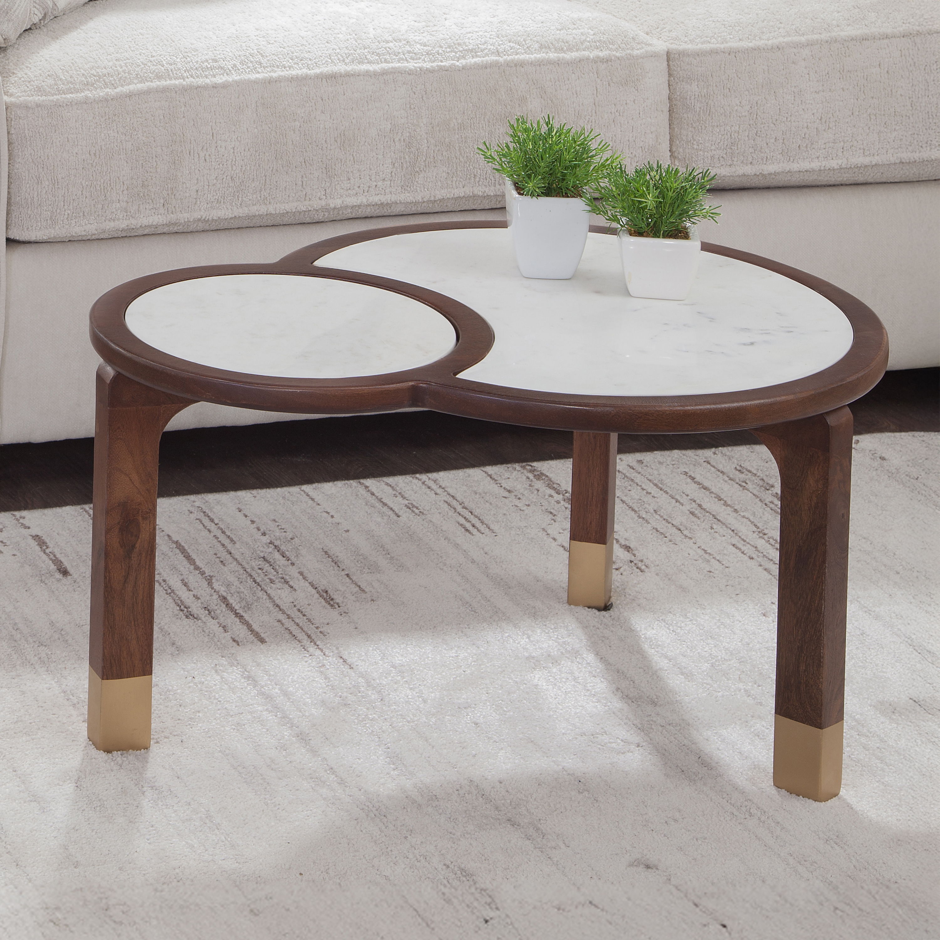 Oormi - Marble Inlay Cocktail Table - White / Dark Brown