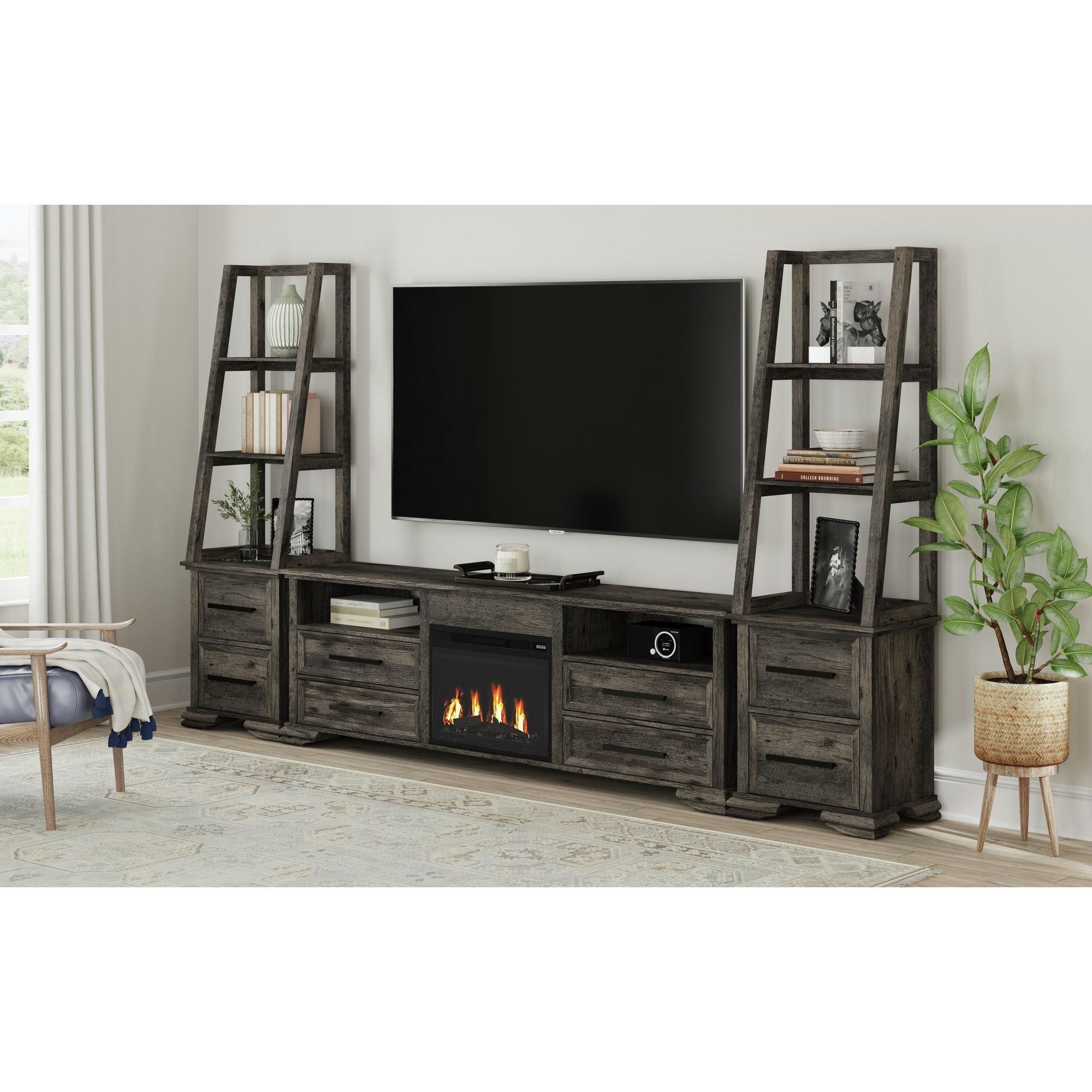 Park Ridge - 82'' TV Console With Fireplace Insert - Charcoal