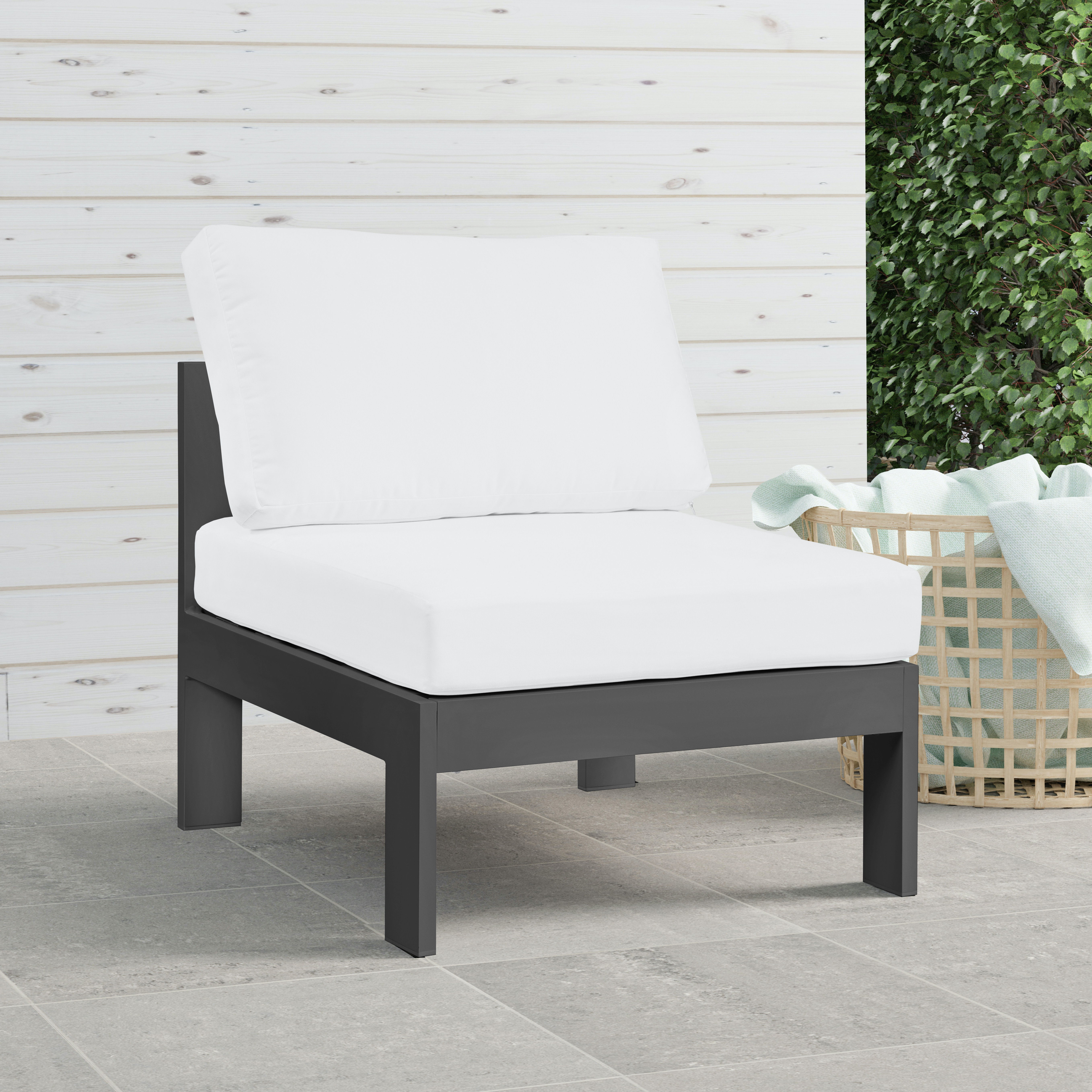Nizuc - Outdoor Patio Armless Chair With Gray Frame - White