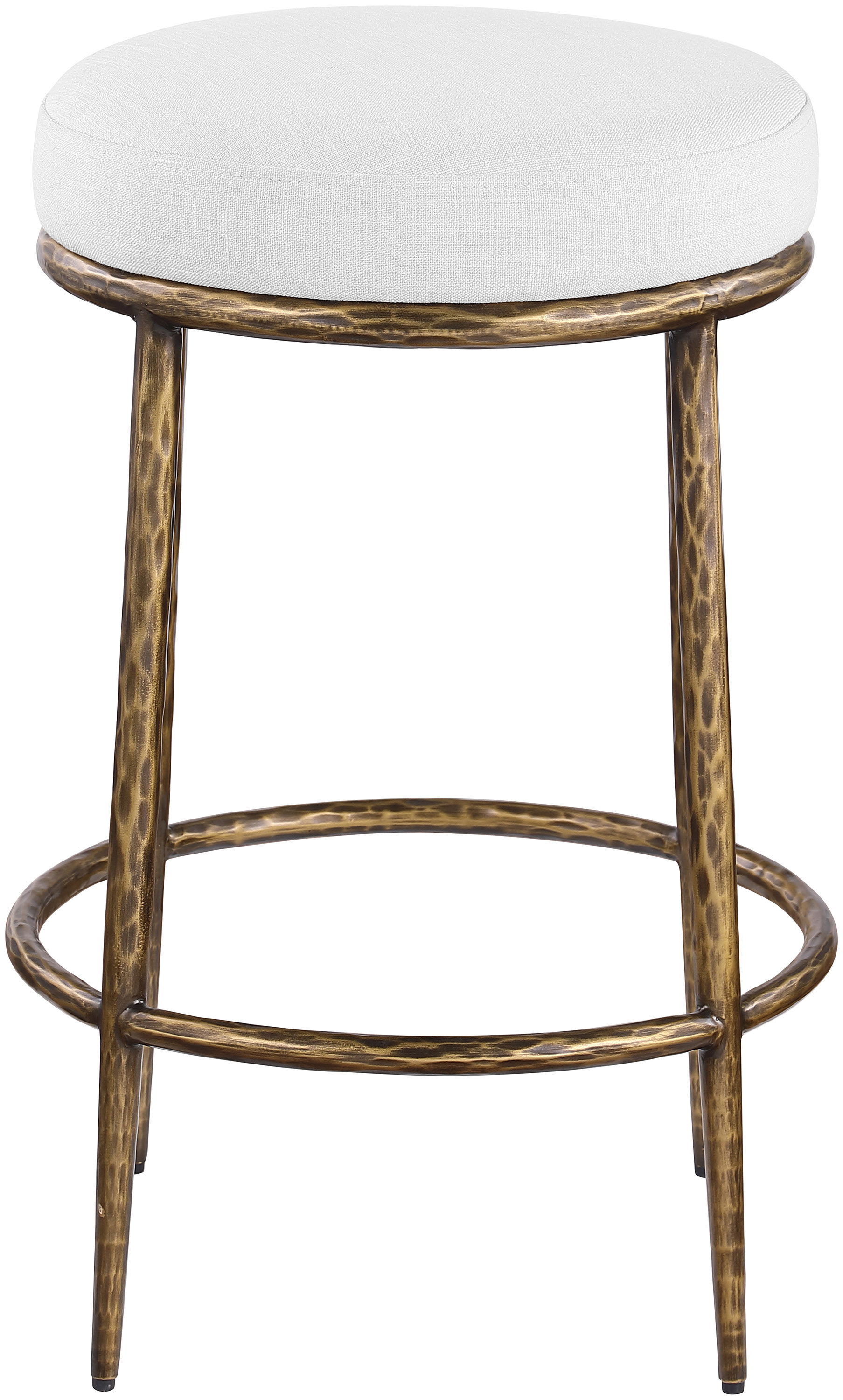 Ferro - Linen Textured Performance Fabric Upholstered Backless Counter Stool - White / Brushed Gold