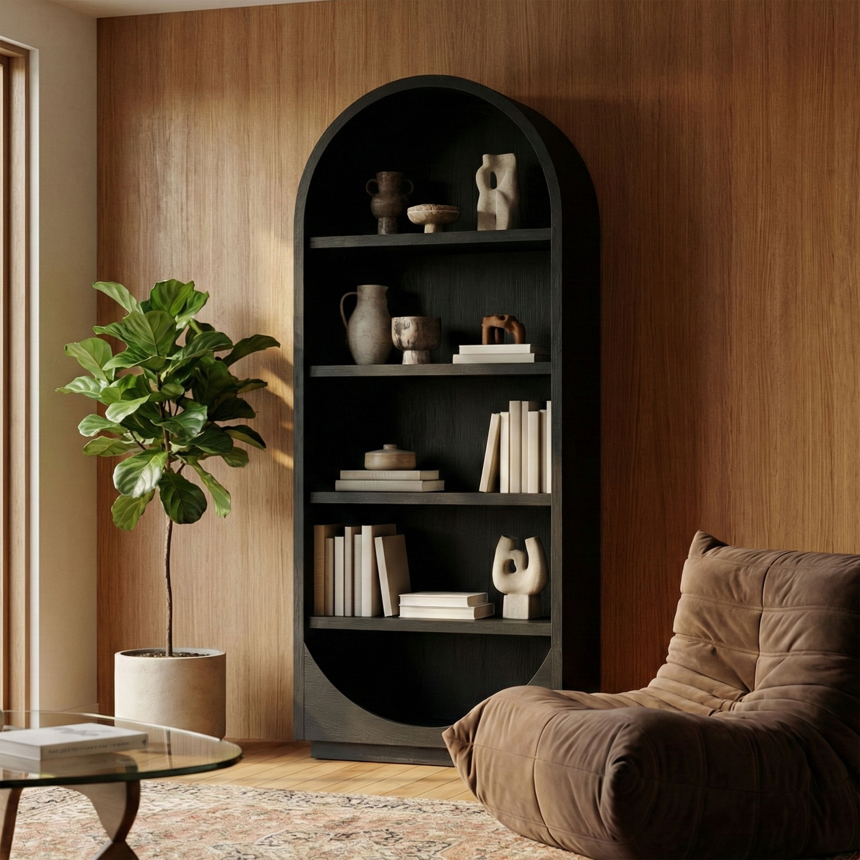 Hearth - Oak Veneer And Solid Wood Bookcase - Black
