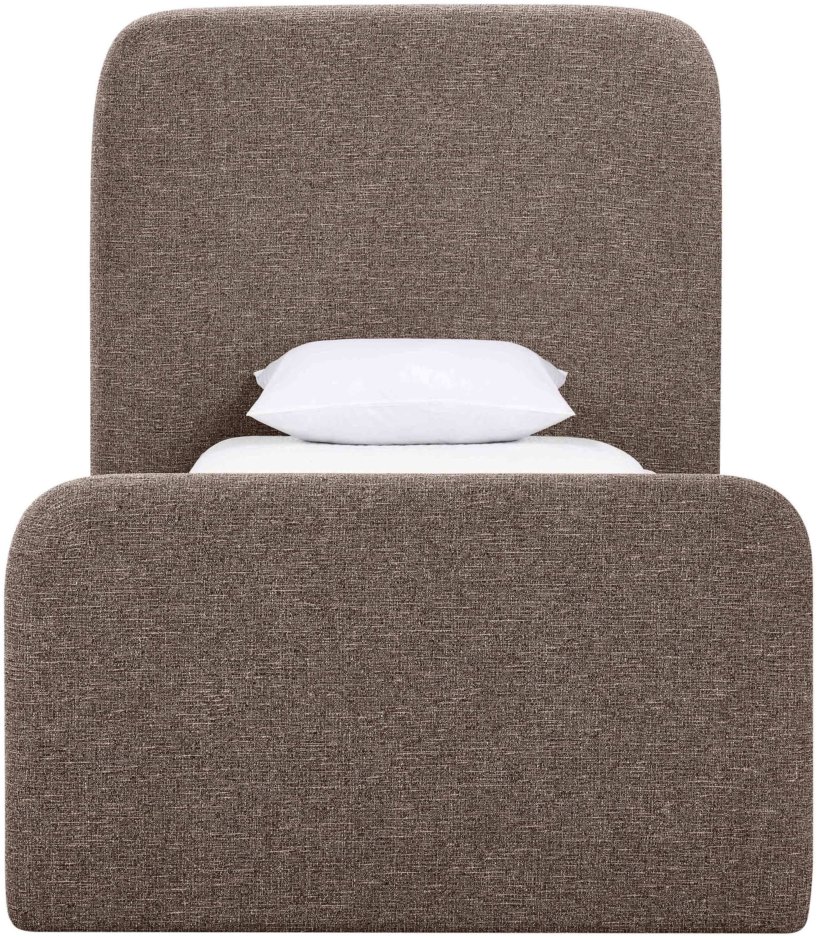 Fira - Linen Textured Fabric Upholstered Twin Bed - Brown