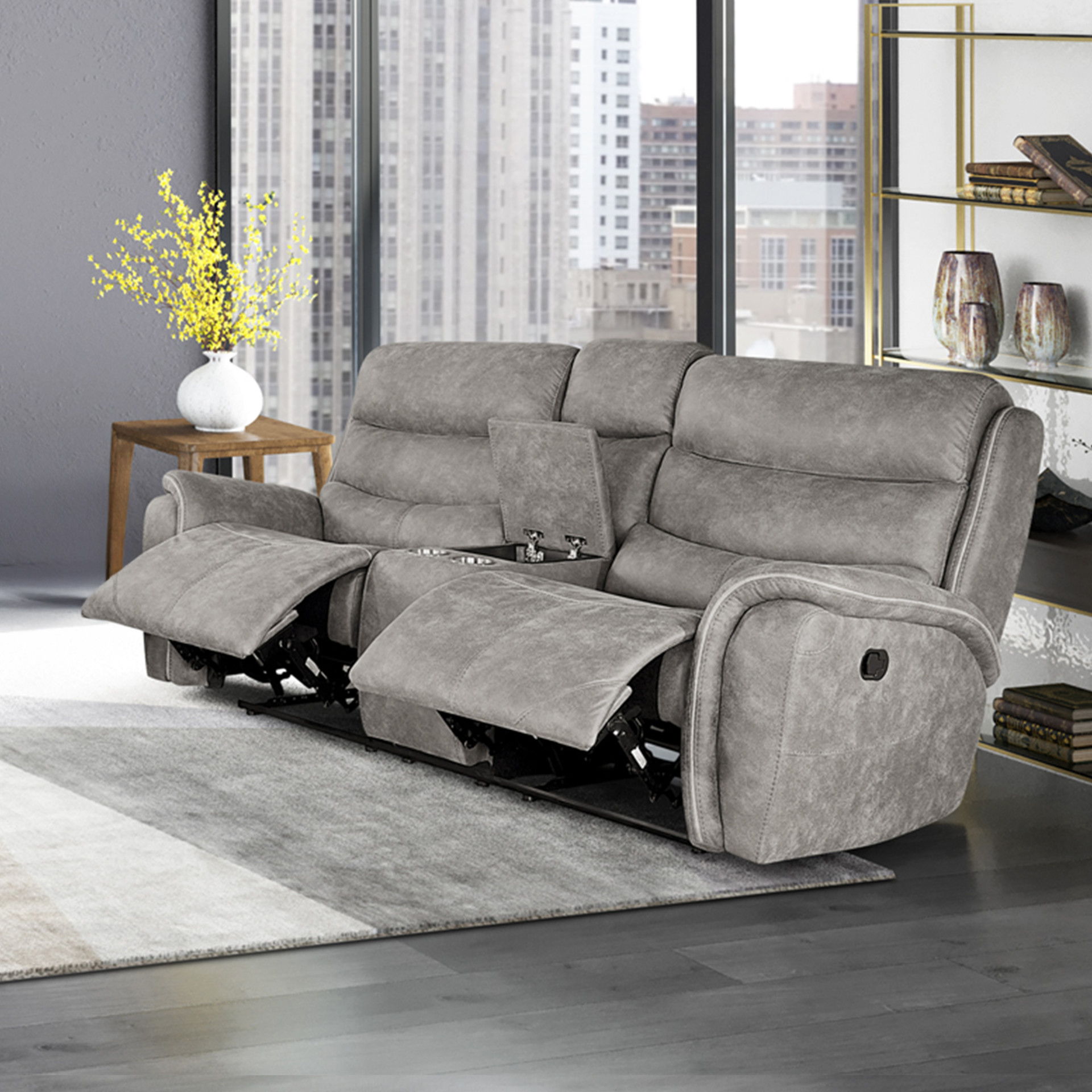 Kamari - Console Loveseat With Dual Recliners - Gray, gray