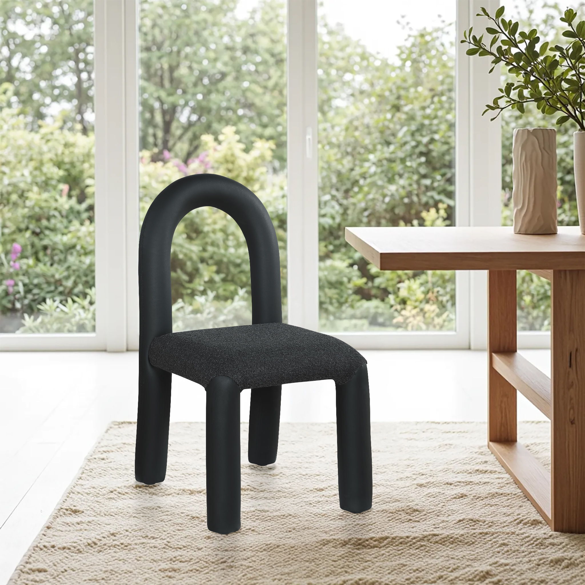 Amari - Vegan Leather and Boucle Fabric Dining Chair (Set of 2) - Black