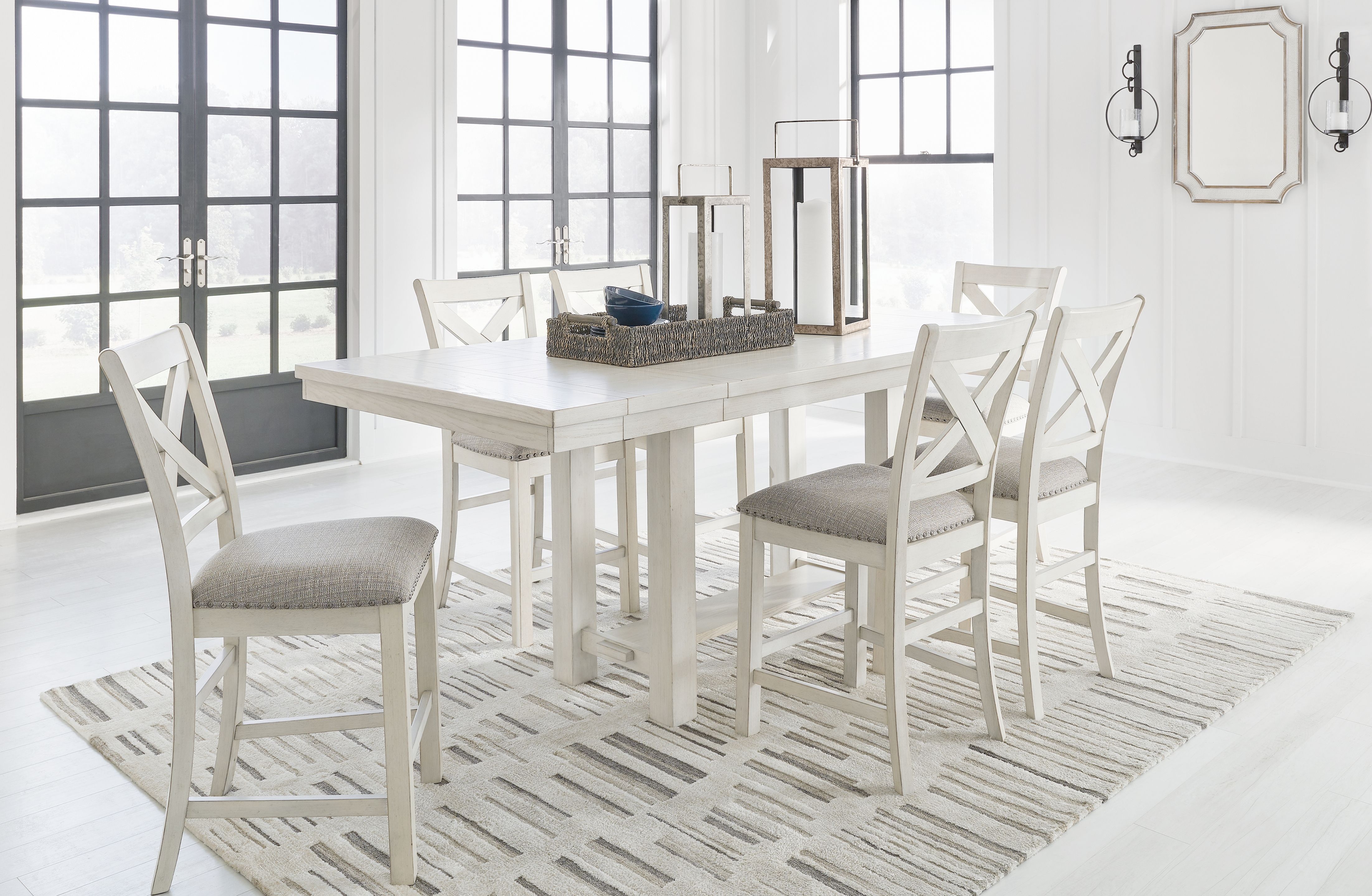 7 Pc · Rectangular Counter Height Dining Extension Table, 6 Barstools