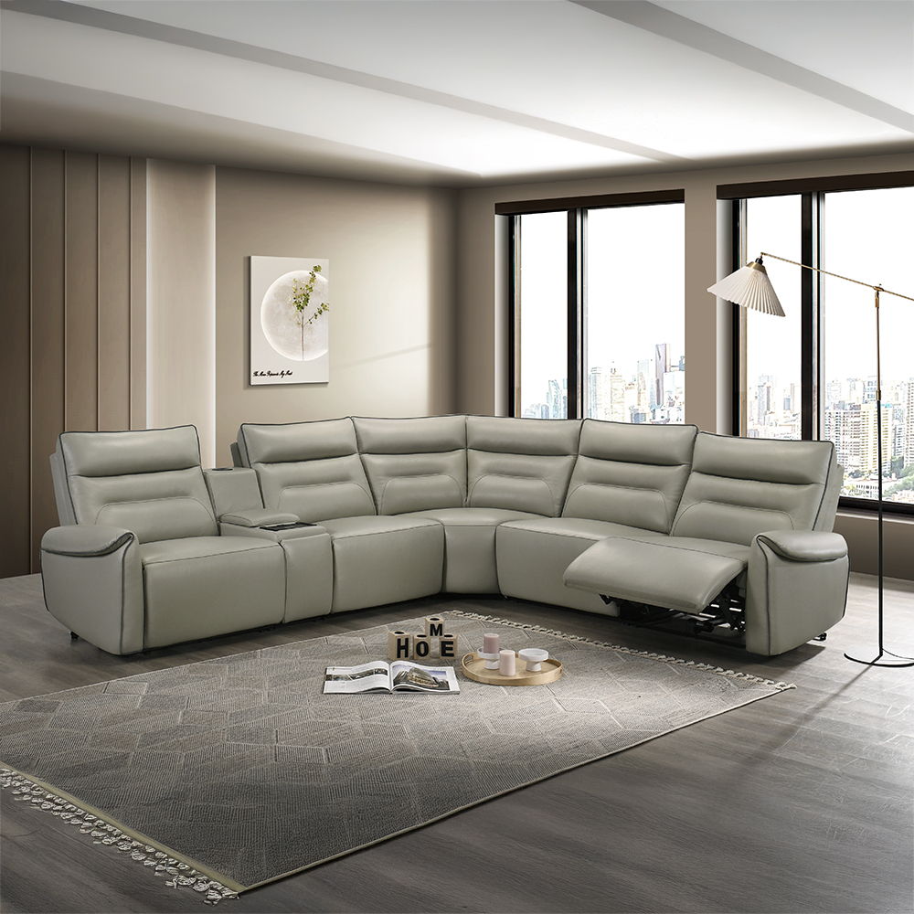 Jayke - Power Motion Sectional Sofa - Light Gray Top Grain Leather Match, light gray