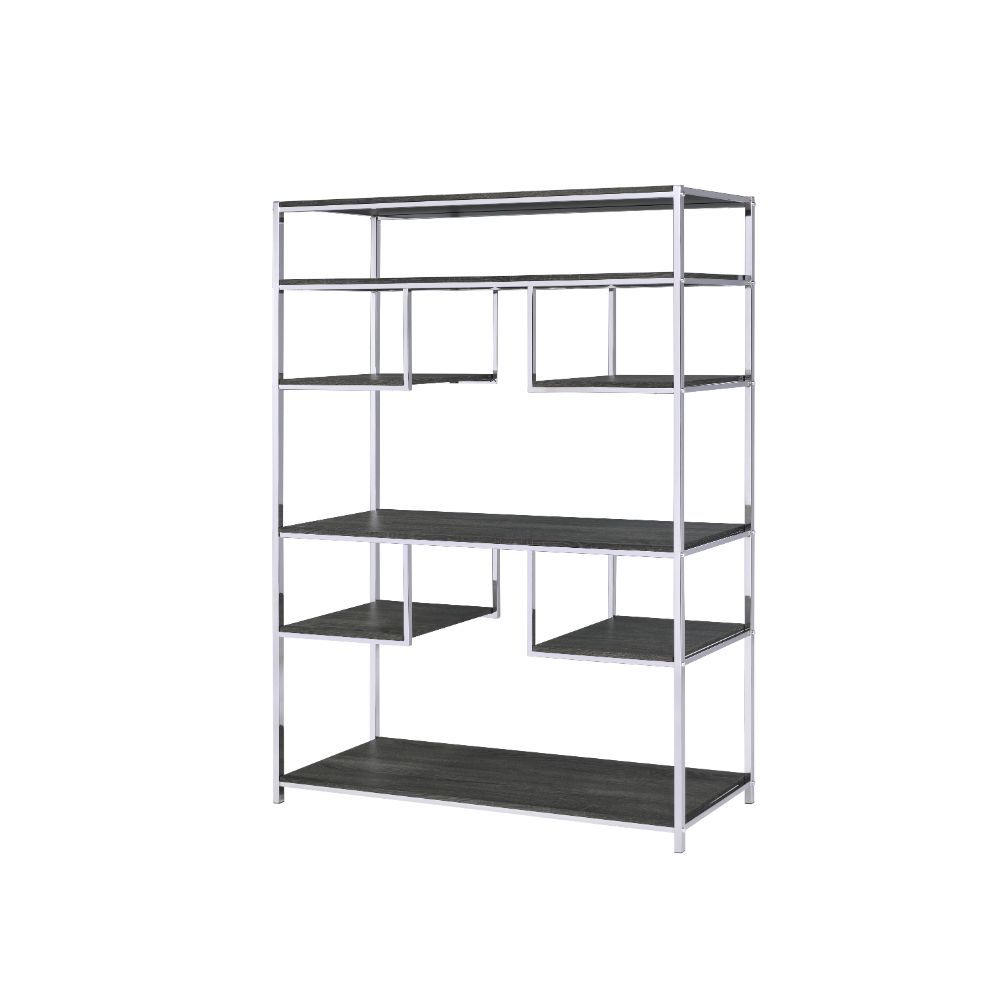 Vonara - Bookshelf - Rustic Gray Oak & Chrome, dark gray