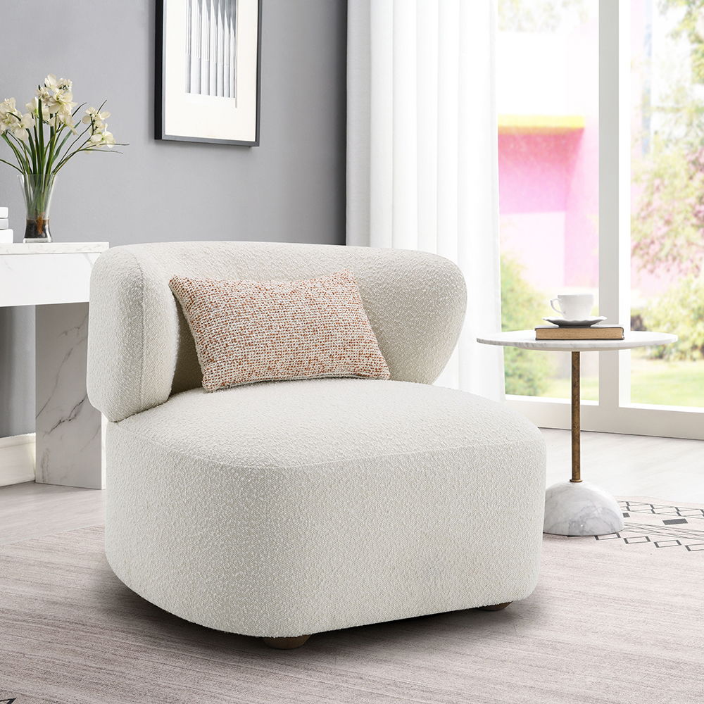 Darius - Accent Chair With Pillow - Beige Boucle, beige