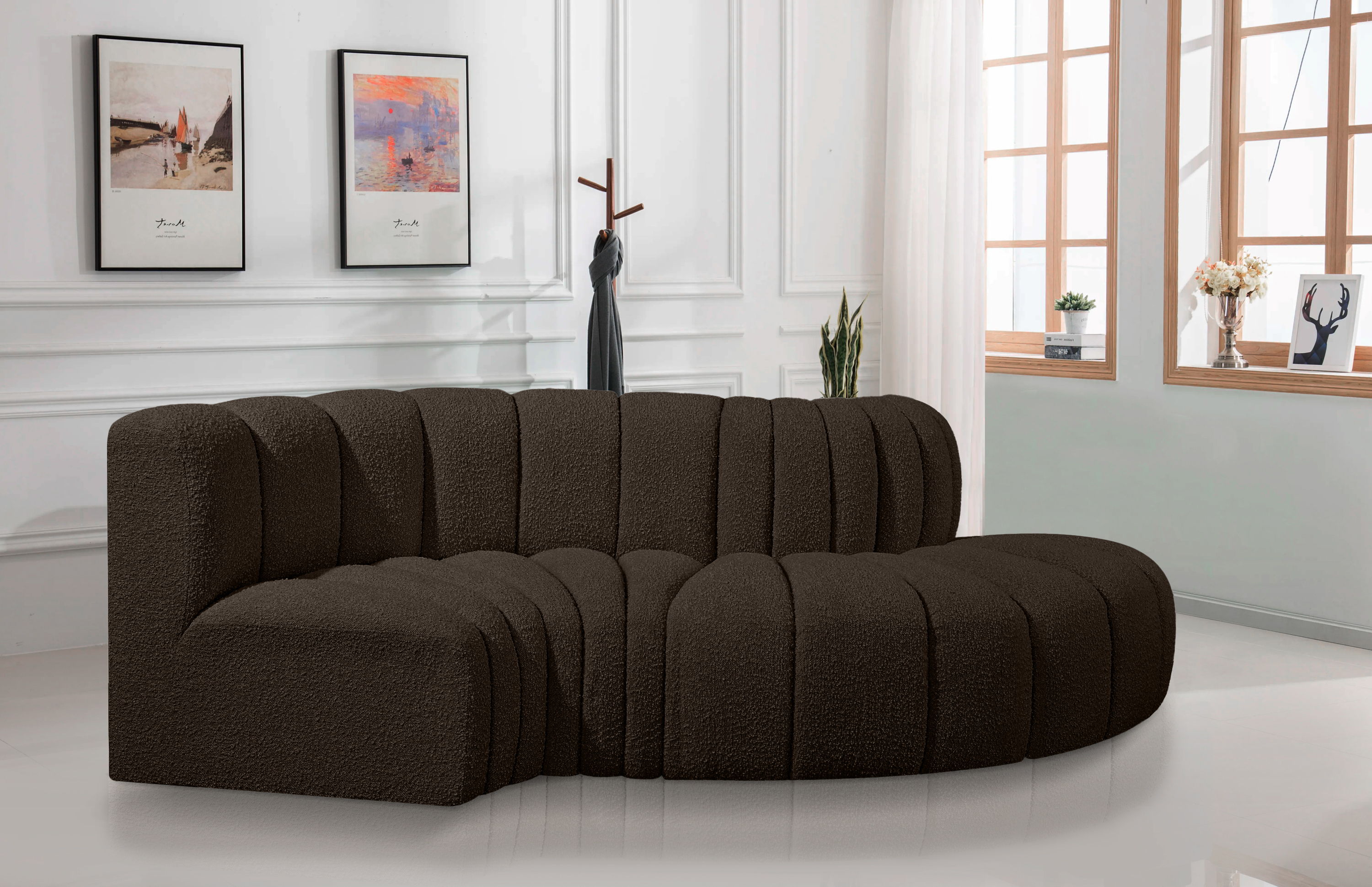 Arc - Boucle Fabric 4 Piece L-Shaped Modular Sofa - Brown