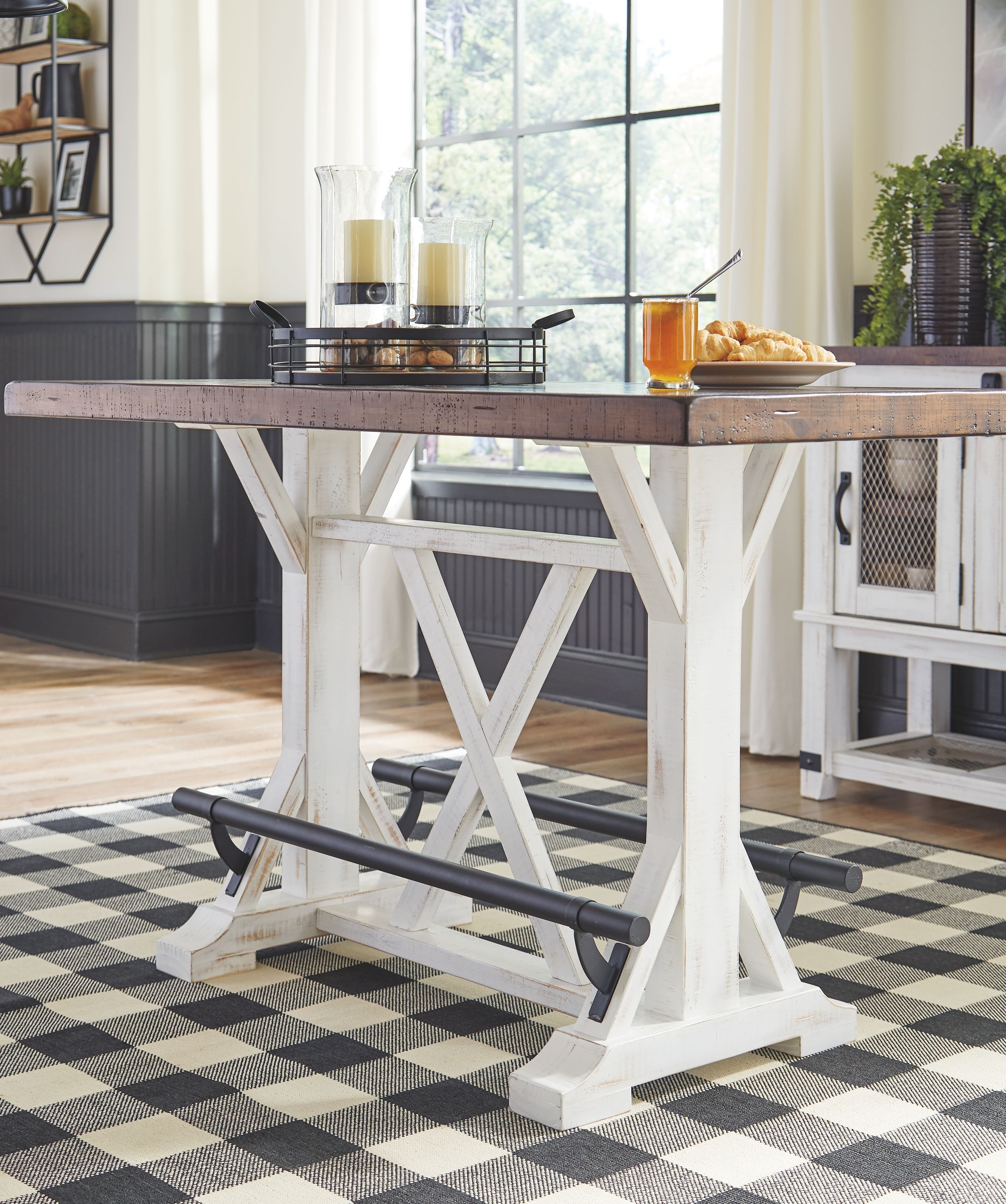 Valebeck - 6 Pc. - Counter Table, 4 Swivel Barstools, Server - White