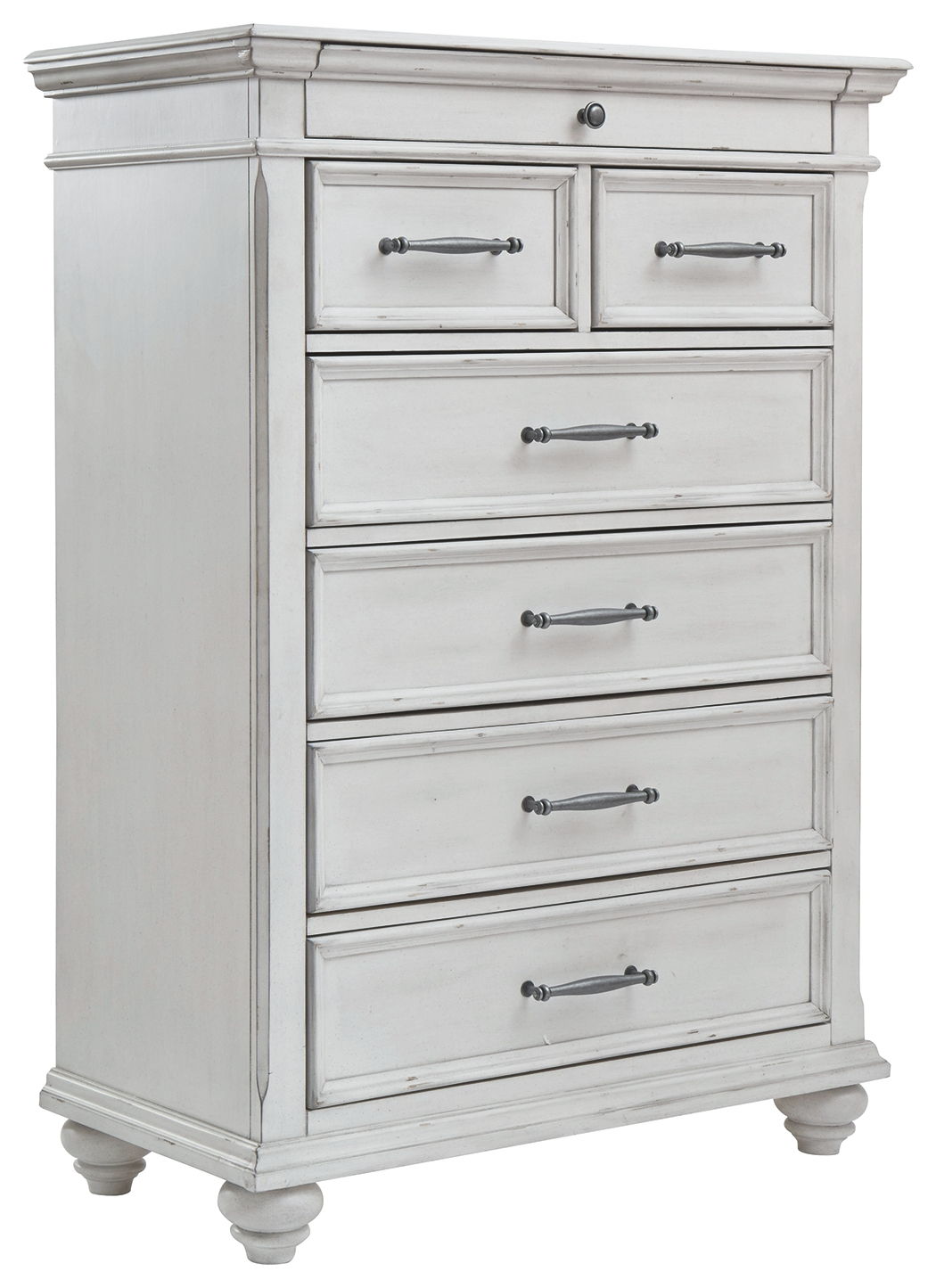 Ashley Furniture Kanwyn - 8 Pc. - Dresser, Mirror, Chest, King Panel Bed, 2 Nightstands - Whitewash - Image 6