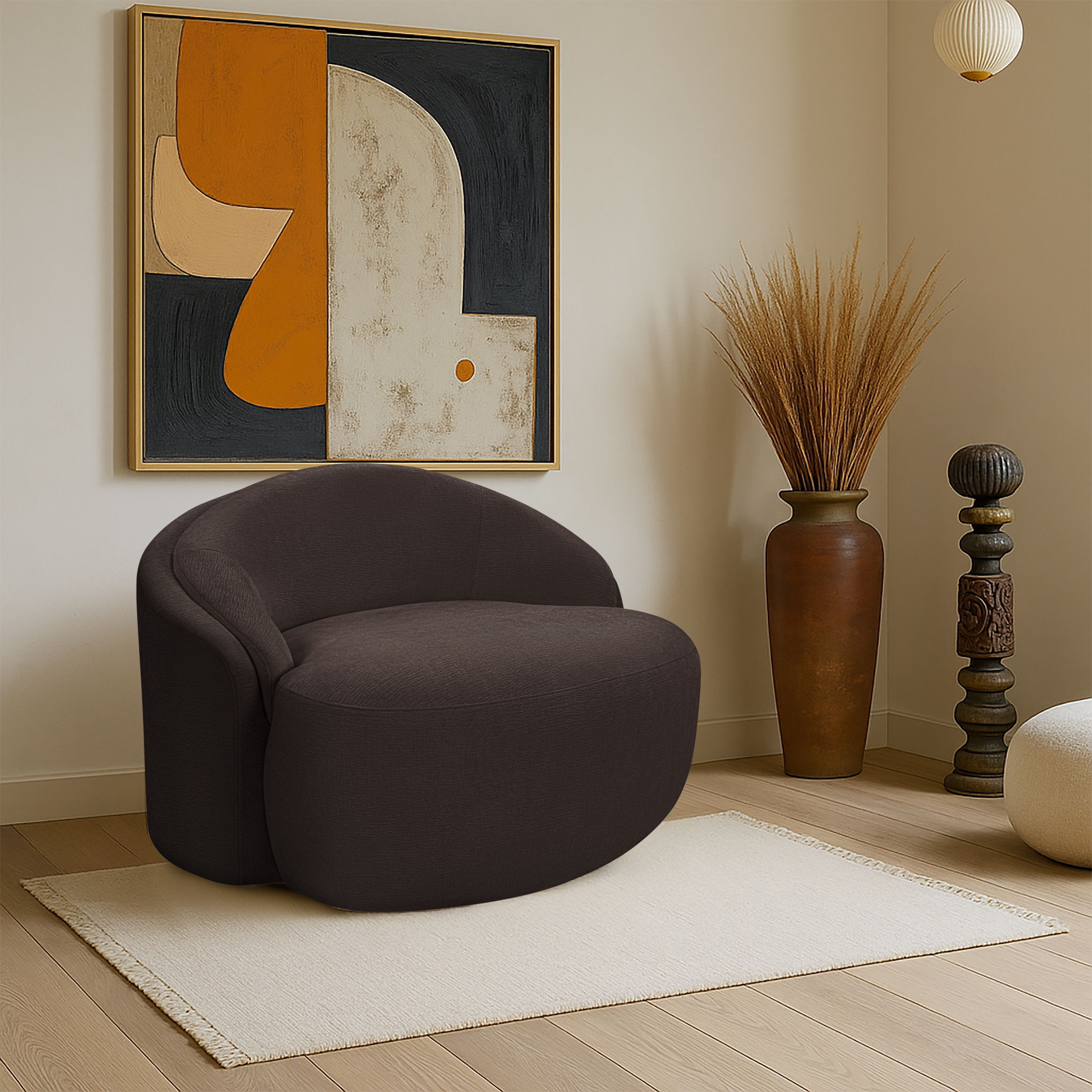 Caspian - Chenille Fabric Upholstered Chair - Brown