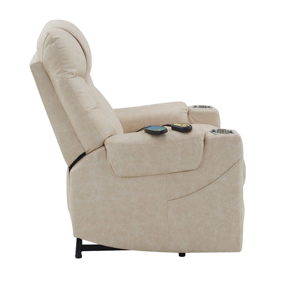 Nairi - Power Recliner With Lift & Heating & Massage - Ivory Leather Aire, beige, view 3