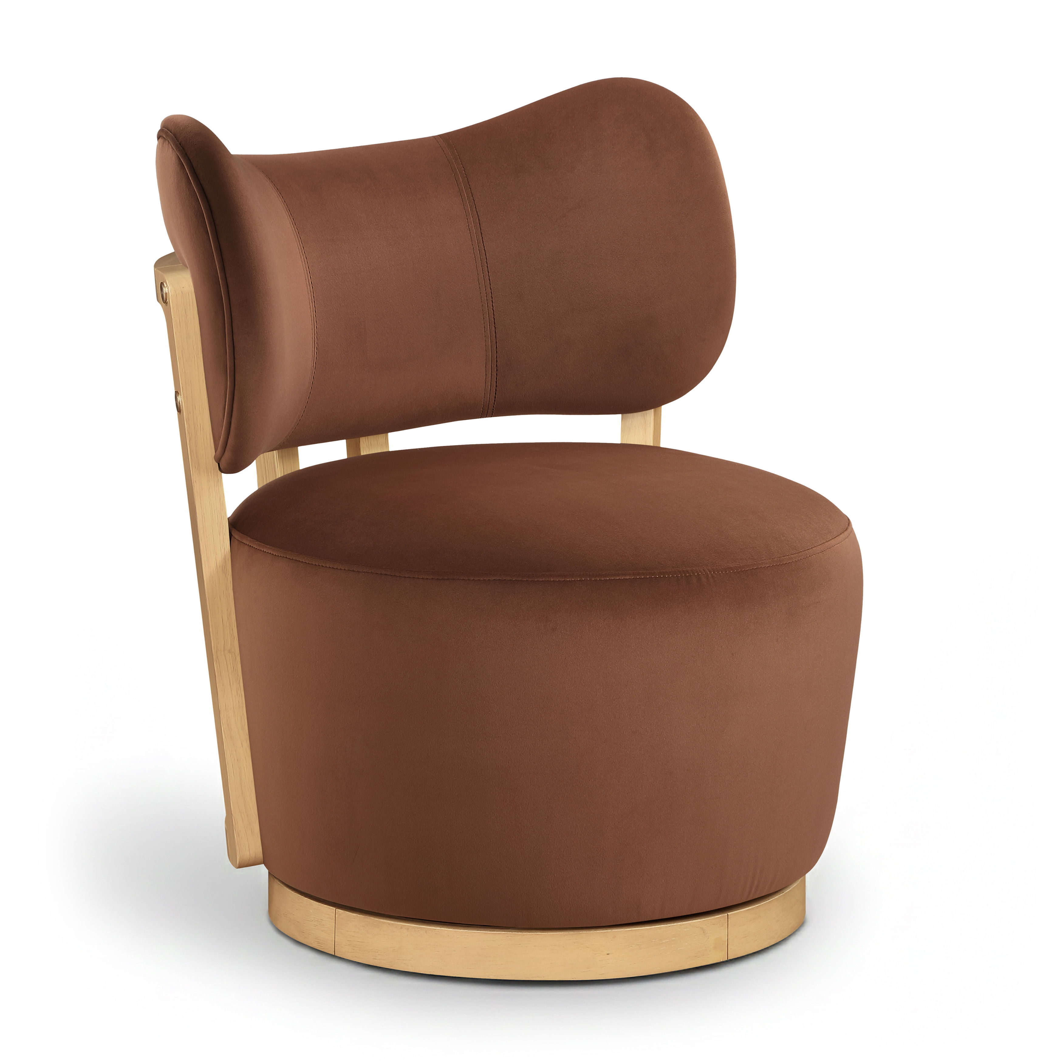 Elara - Velvet Upholstered Swivel Accent Chair - Cognac
