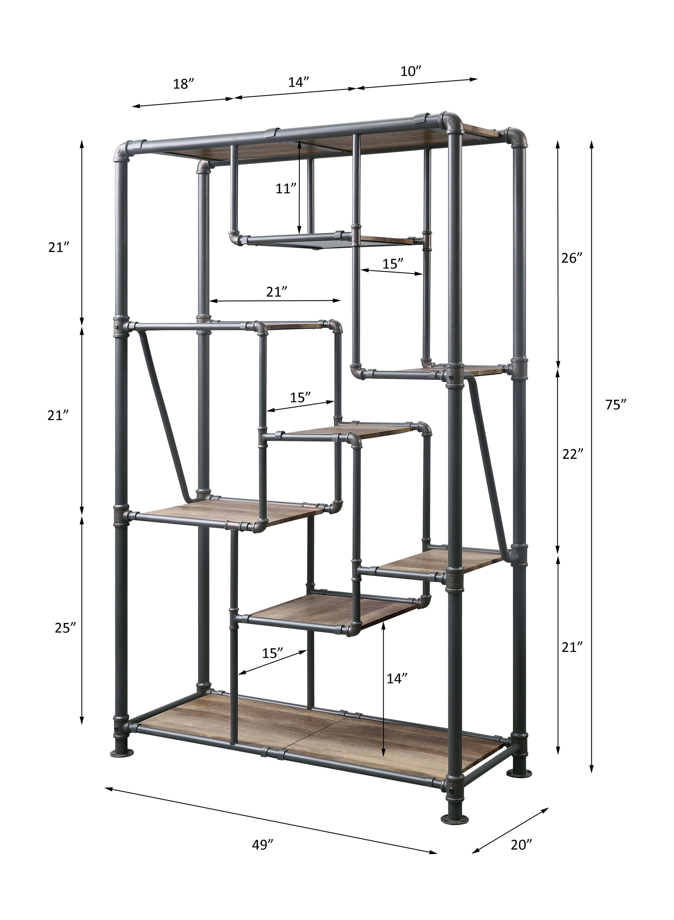 Brantley - Bookshelf - Antique Oak & Sandy Gray, dark gray, view 4