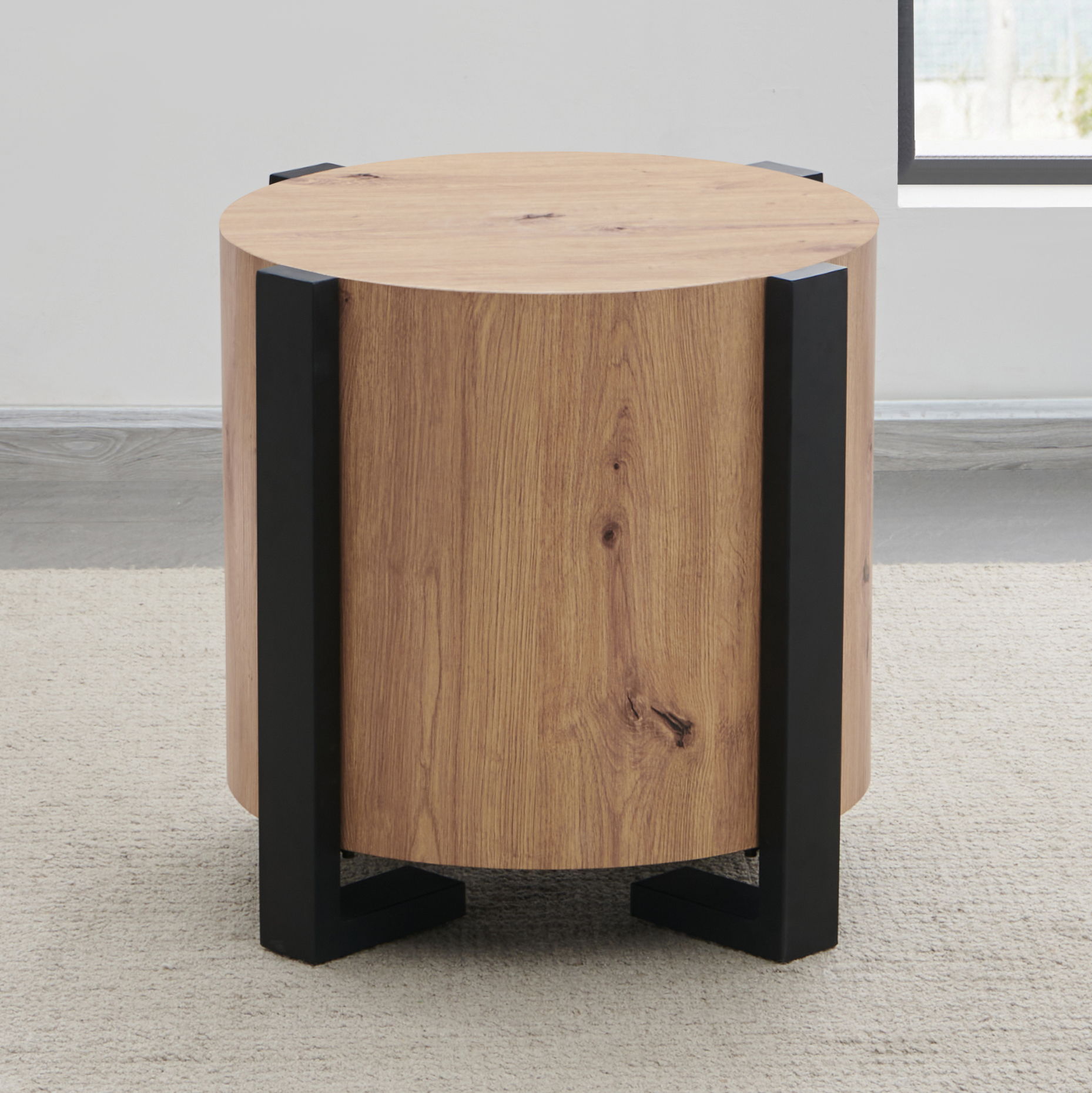 Darcie - Faux Wood Round End Table - Tan