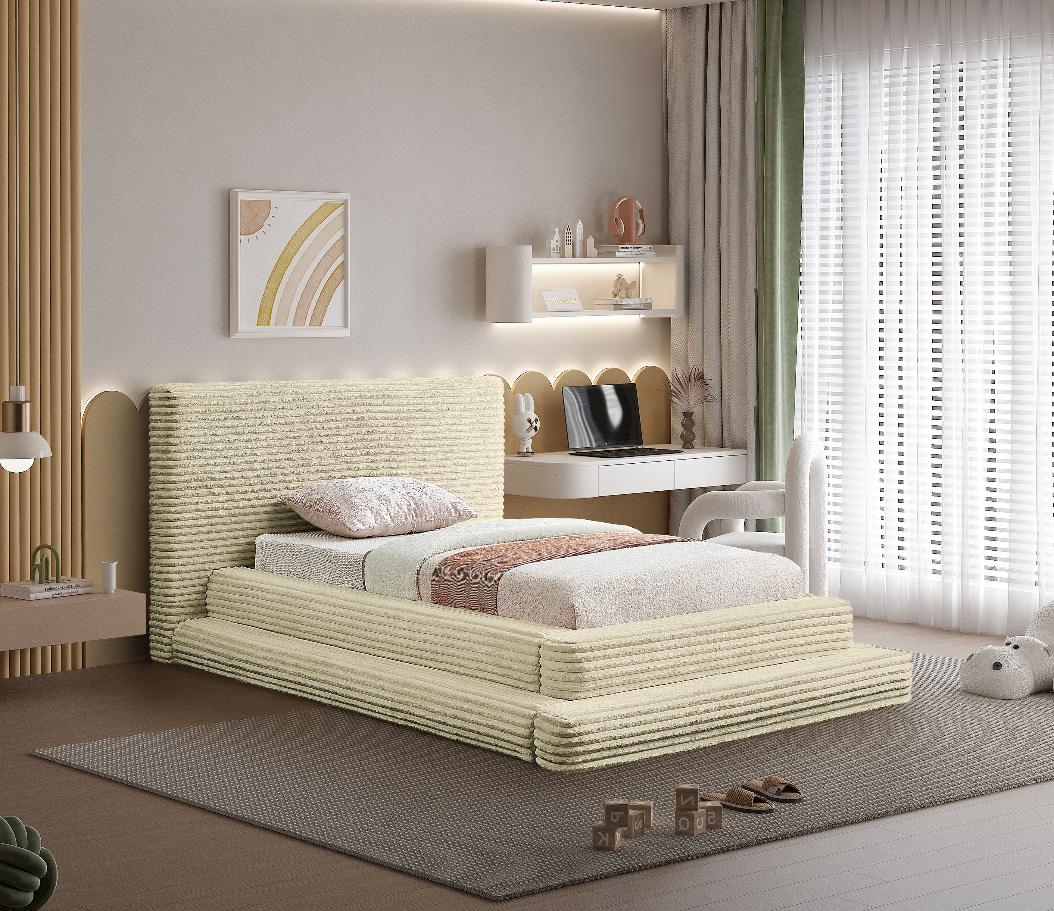 Drew - Twin Bed - Cream