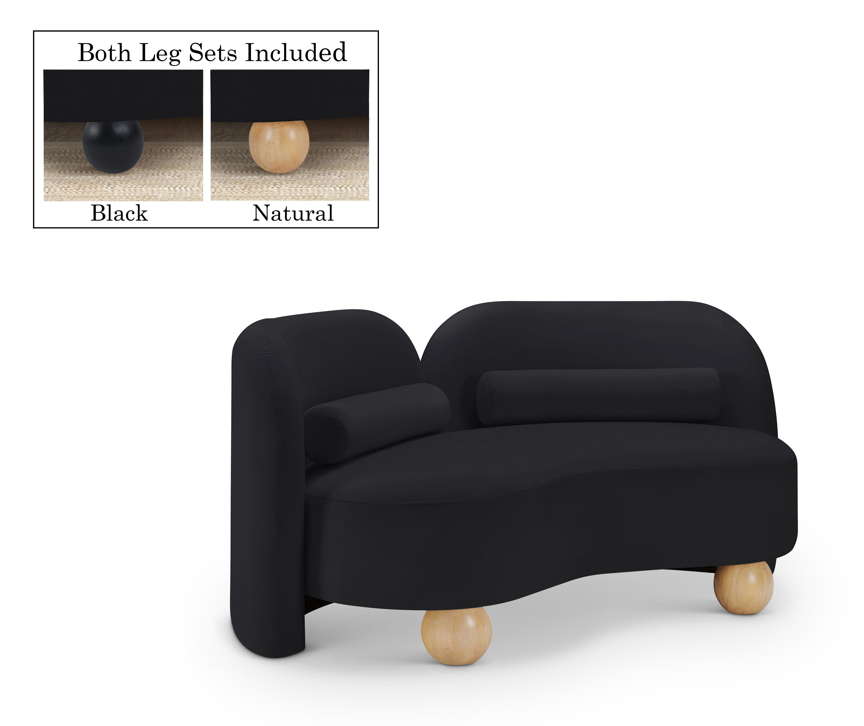 Daphne - Velvet Loveseat - Black