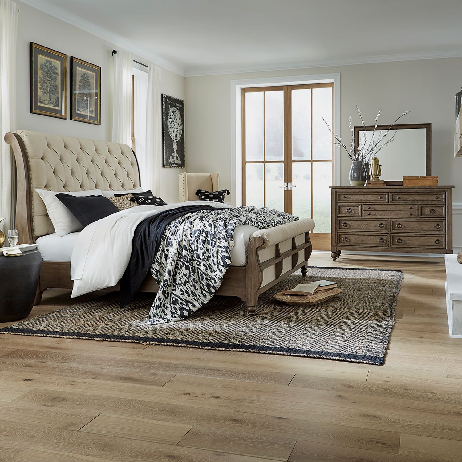 Liberty Furniture Americana Farmhouse - 3 Piece Bedroom Set (California King Sleigh Bed, Dresser & Mirror) - Brown