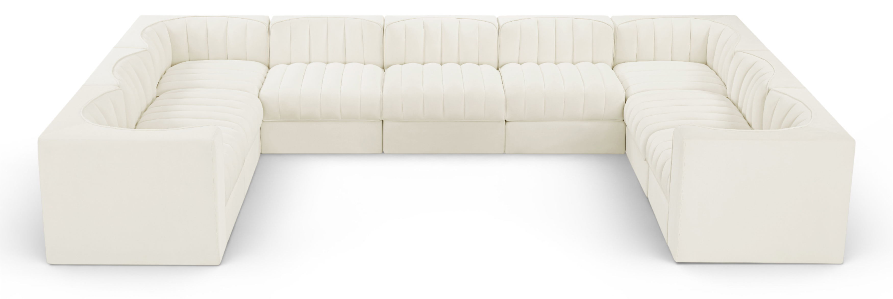 Rummi - Velvet Performance Fabric Upholstered 9 Piece Modular Sectional - Cream