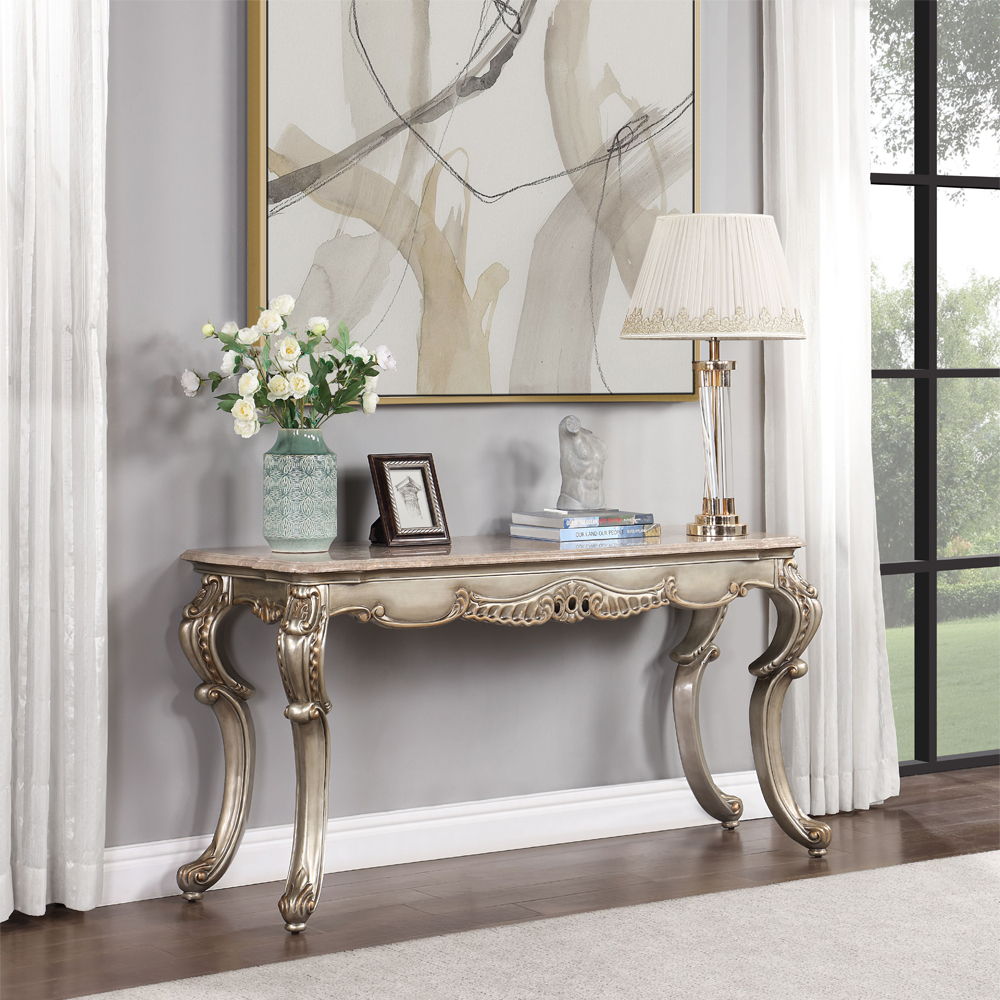 Miliani - Sofa Table With Marble Top - Natural Marble Top & Antique Bronze, silver