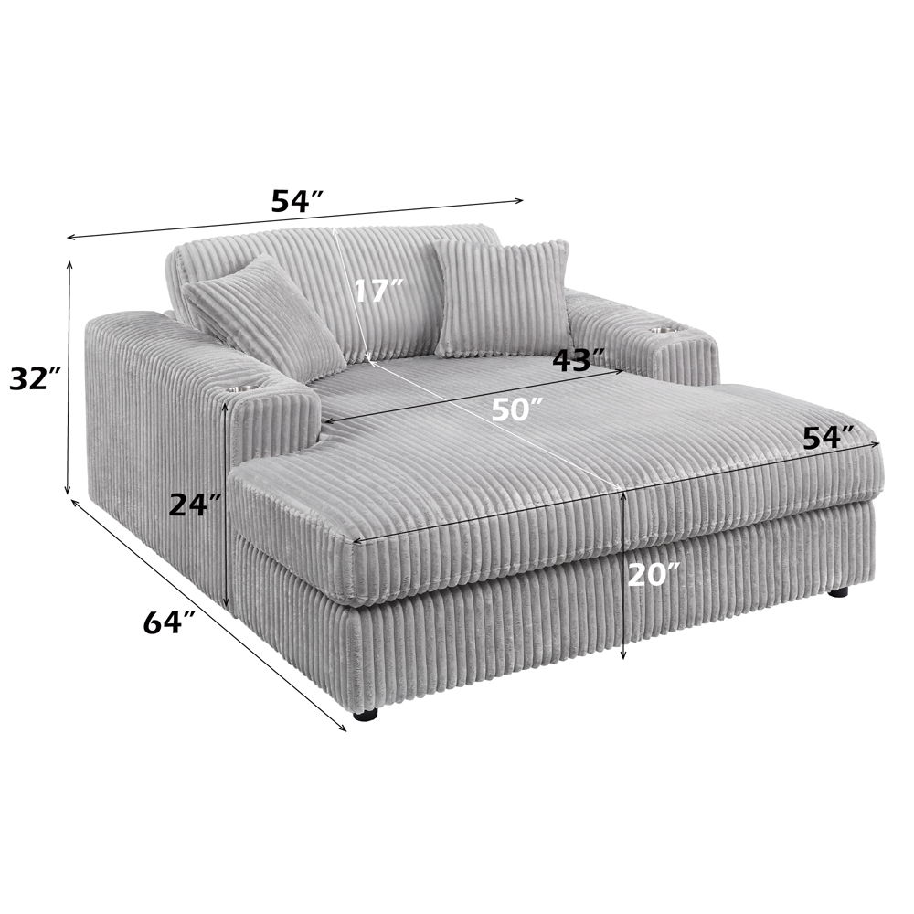 Hilde - Chaise With 2 Pillows - Light Gray Corduroy, light gray, view 6