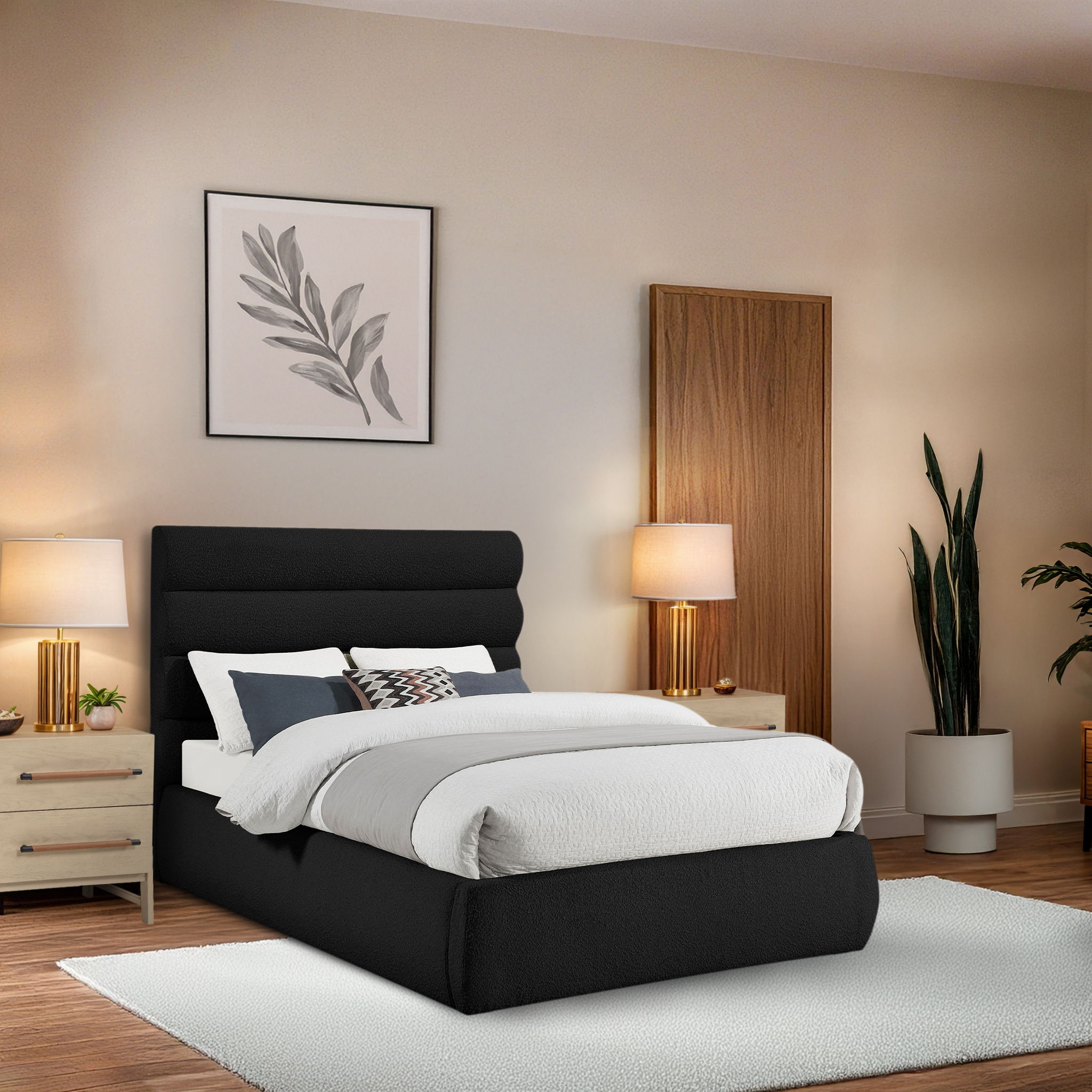 Adam - Boucle Fabric Full Bed With 52" Headboard - Black
