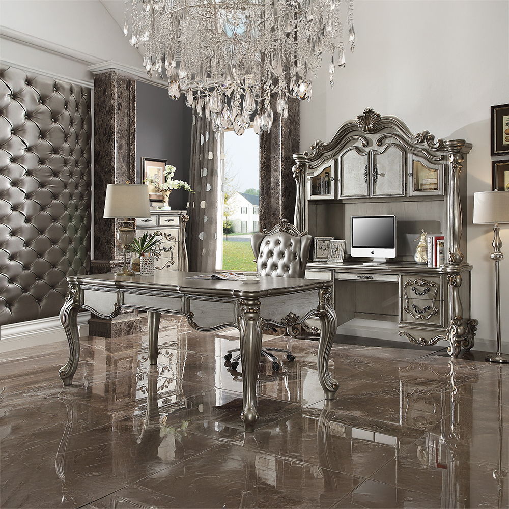 Versailles - Executive Office Chair - Silver Synthetic Leather & Antique Platinum, silver